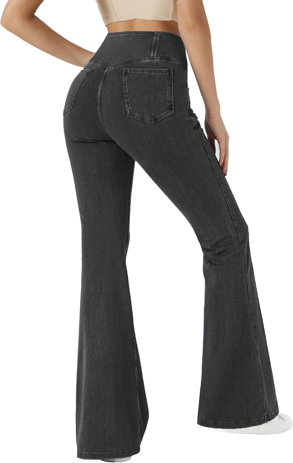 LaiEr Bootcut Jeans V Crossover Hoge Taille Buikcontrole Vrouwen Casual Stijl Fitness Skinny Yoga Broek Zachte Hoge Elastische Denim Stof Flare Leggings