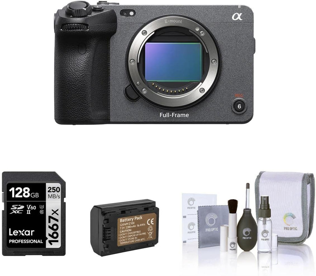 Sony Alpha FX3 Full-Frame Cinema Line Camera Bundle, with 128GB SD Card, Extra Battery with USB-C Charging Port, Care Cleaning Kit for Digital Video Full Frame Camera (4 Items)