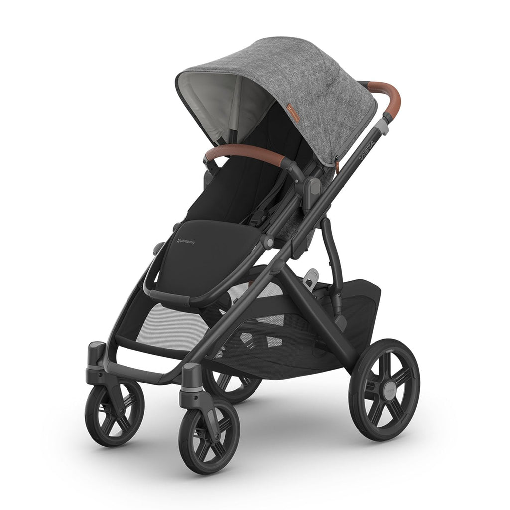 UPPAbaby Vista V3 Stroller - Full-Size Single-to-Double Stroller System - Toddler Seat, Bug Shield, Rain Shield, and Storage Bag Included - Declan (Oat Mélange/Silver Frame/Chestnut Leather)