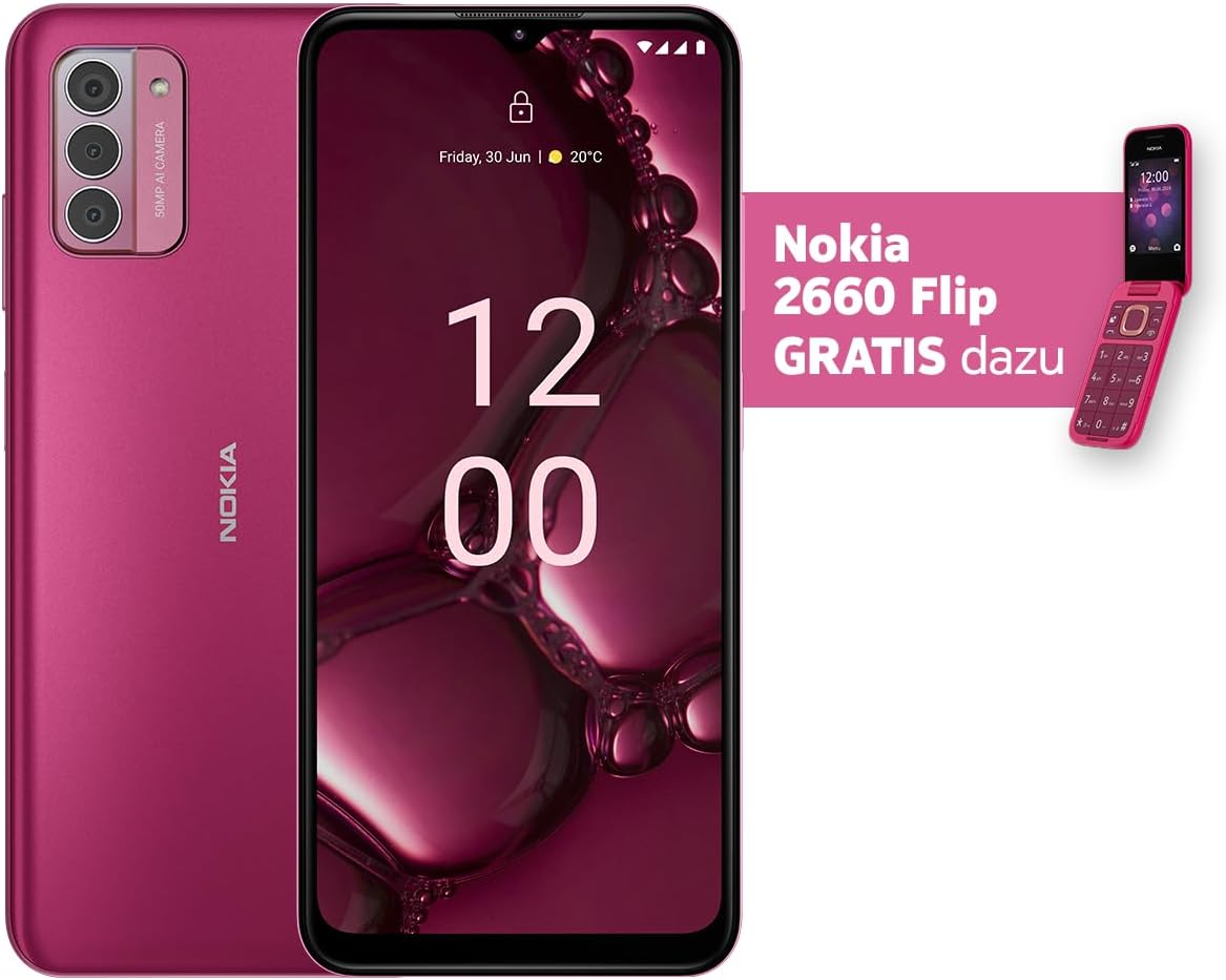 Nokia G42 5G Smartphone (5G-connectiviteit, Android 13, HD+ display (6,56 inch), 50 MP Kl drievoudige camera, 5000 mAh batterij, 6 GB RAM, 128 GB geheugen, 3D OZO audio-opname en QuickFix-design, roze