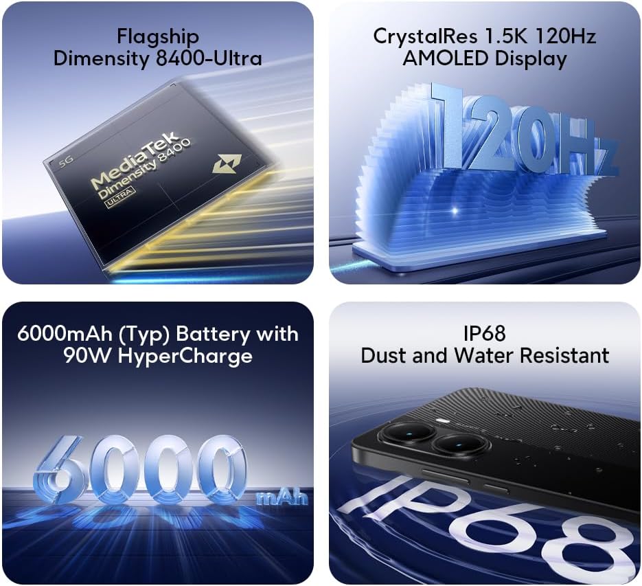 Xiaomi POCO X7 Pro Smartphone, 12 + 512 GB, zwart, 50 MP handcamera met OIS, 6000 mAh (type) batterij met 90 W HyperCharge, IP68, AI-functies (niet meegeleverd)