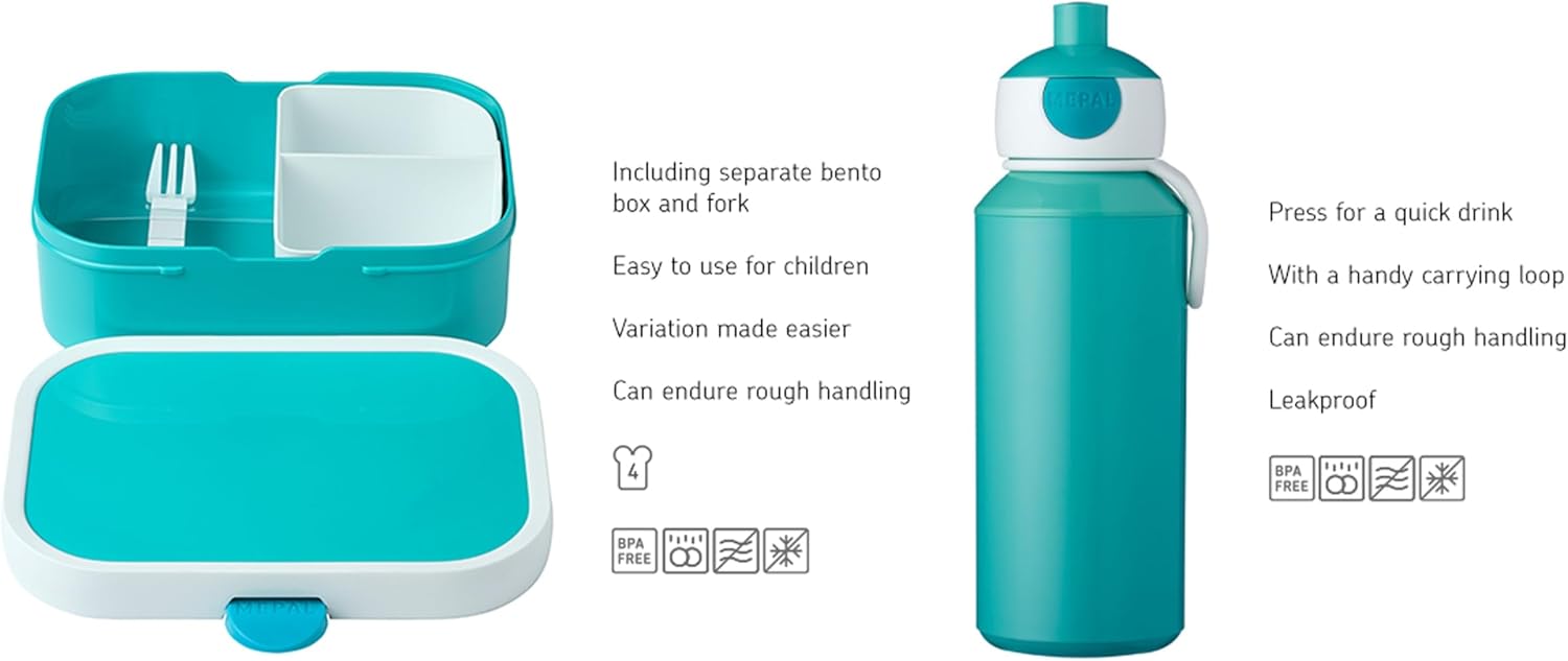 Mepal - Campus lunchset - Lunchset voor kinderen met pop-up drinkfles en lunchbox - Lunchset voor school - BPA-vrij - 400 ml + 750 ml - Leopard