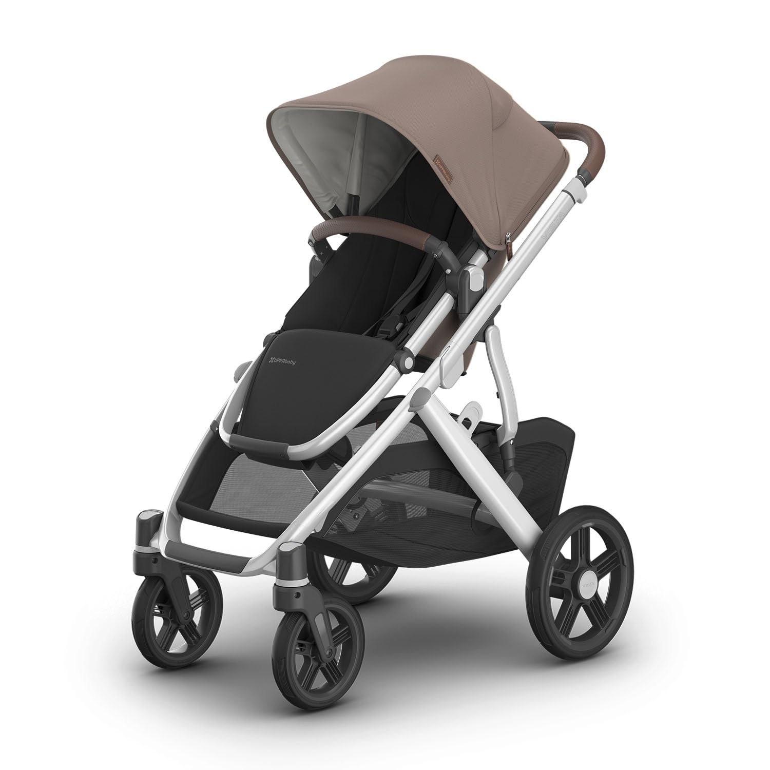 UPPAbaby Vista V3 Stroller - Full-Size Single-to-Double Stroller System - Toddler Seat, Bug Shield, Rain Shield, and Storage Bag Included - Declan (Oat Mélange/Silver Frame/Chestnut Leather)