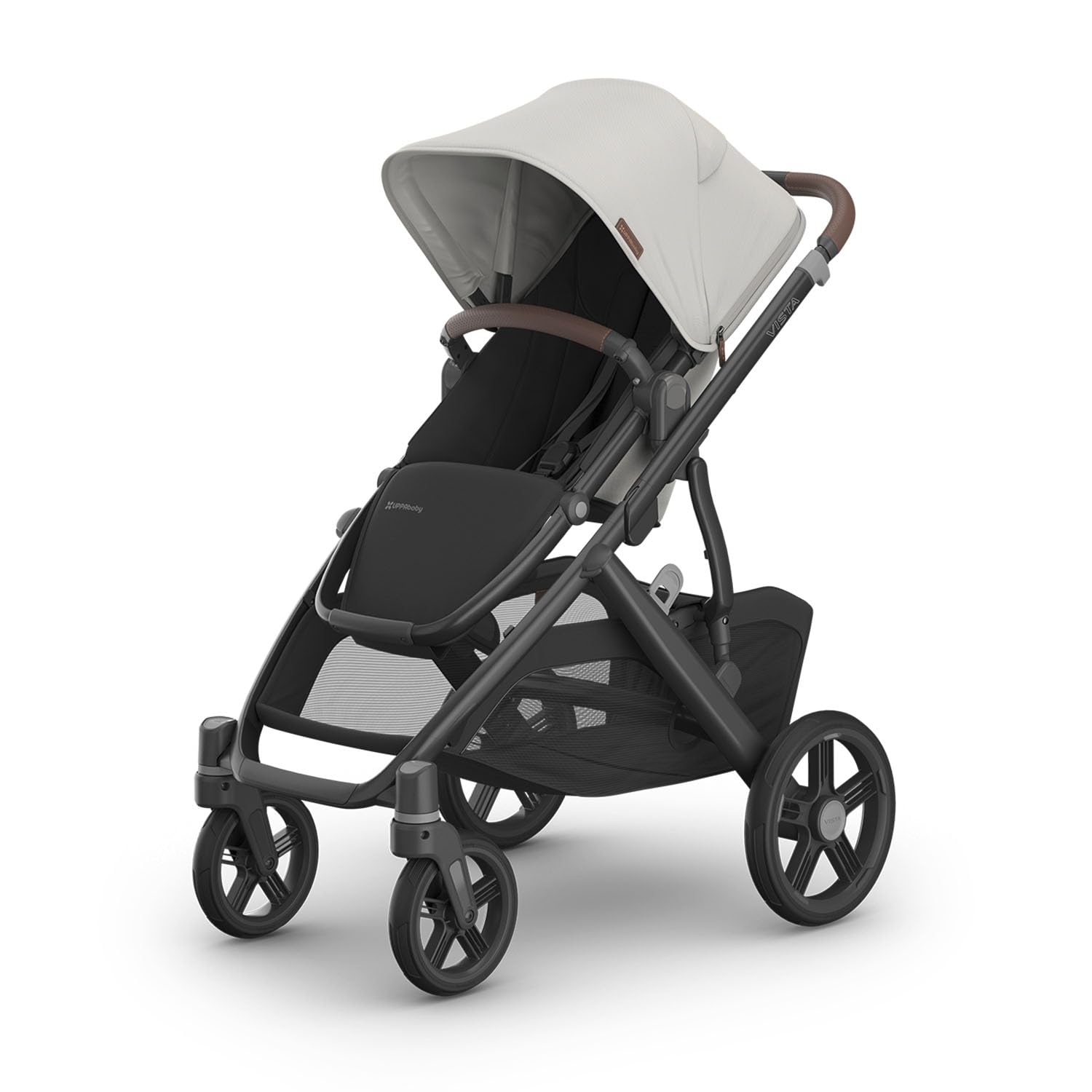 UPPAbaby Vista V3 Stroller - Full-Size Single-to-Double Stroller System - Toddler Seat, Bug Shield, Rain Shield, and Storage Bag Included - Declan (Oat Mélange/Silver Frame/Chestnut Leather)