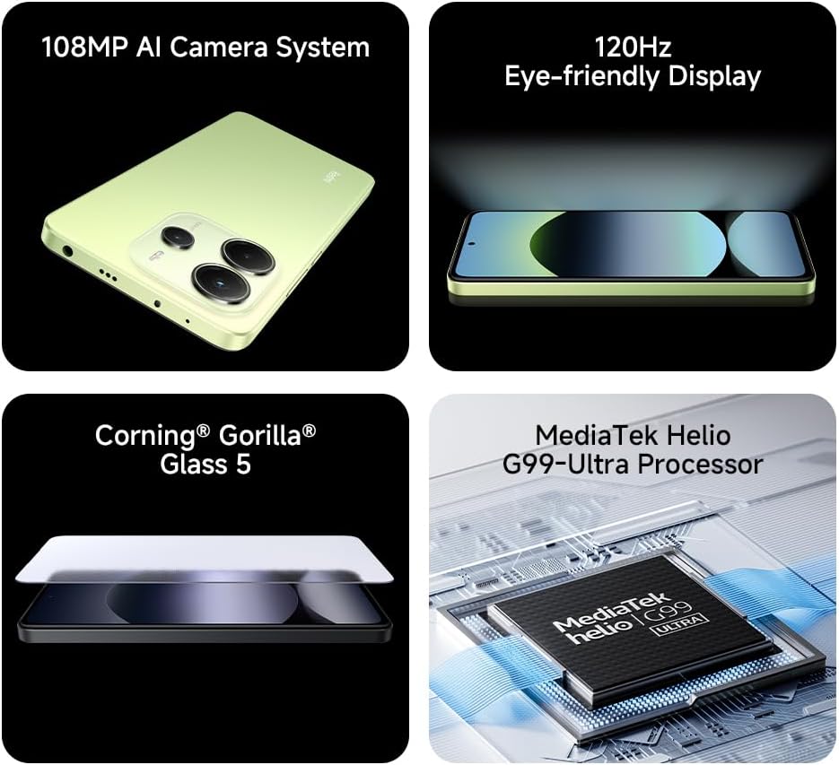 Xiaomi Redmi Note 14 Smartphone, 6 + 128 GB, blauw, 108 MP AI-camerasysteem, 5.500 mAh batterij, 120 Hz display met oogbescherming, AI-functies (geen oplader inbegrepen)