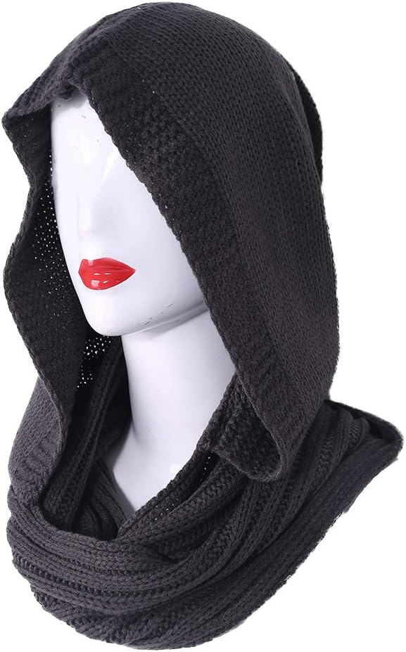 MEIBAOGE Gebreide winterjas voor dames met capuchon, infinity sjaal, winddicht, sjaal, wrap, halswarmer, sjaal met capuchon, lichtgrijs