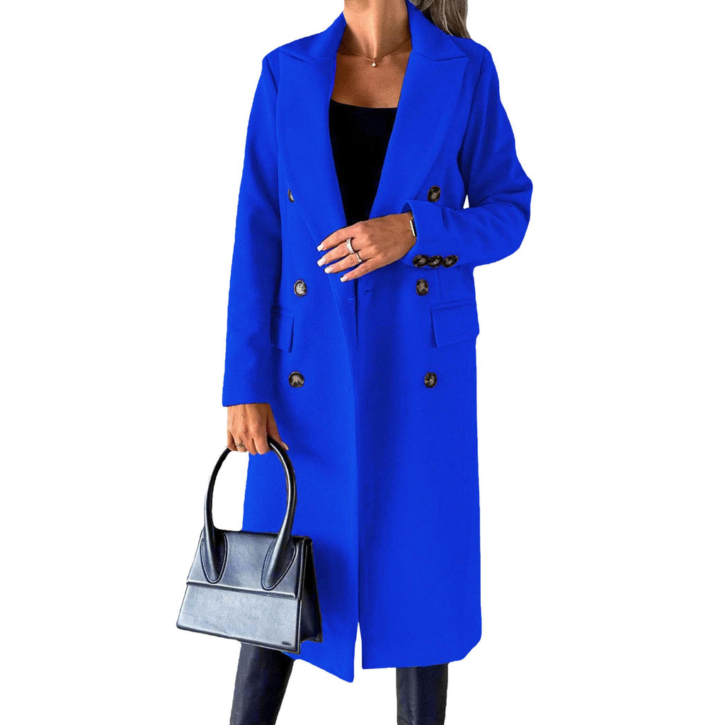 Wolmix jas voor dames, lange gekruiste trenchcoat, casual winterjas met revers en zakken