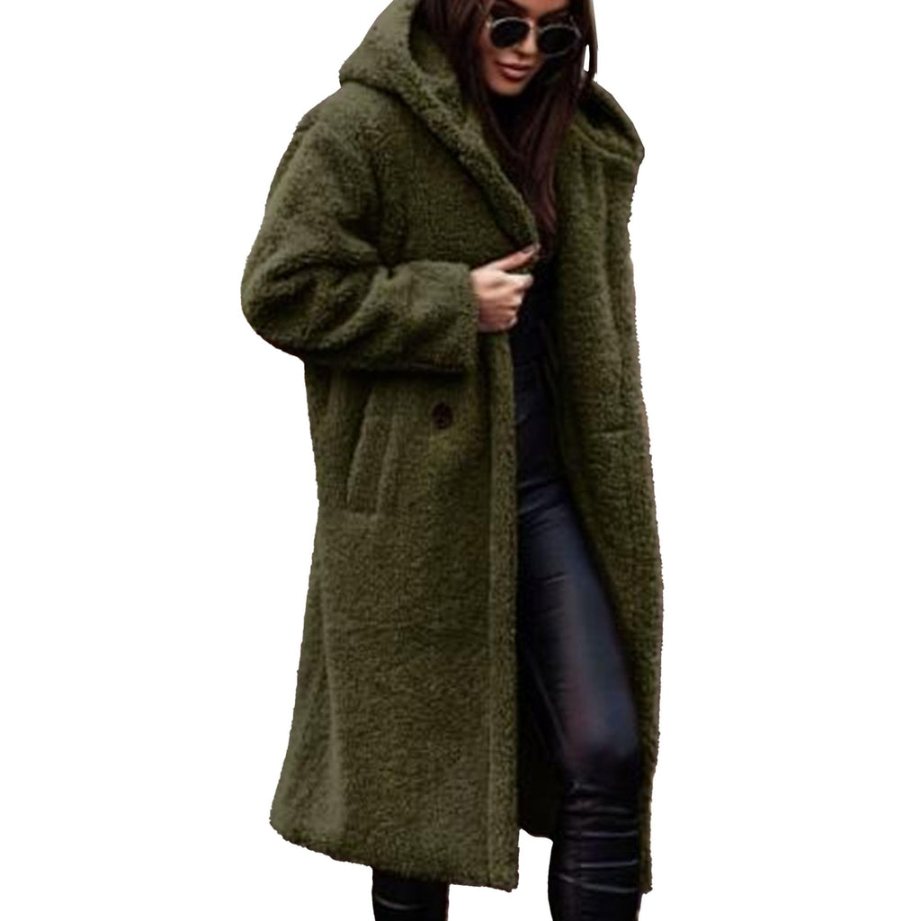 Winterjassen voor dames, lange jassen met capuchon van imitatiebont, warme en modieuze jassen met capuchon