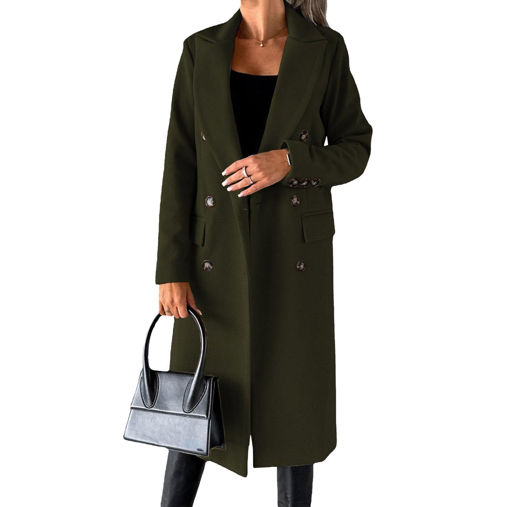 Wolmix jas voor dames, lange gekruiste trenchcoat, casual winterjas met revers en zakken