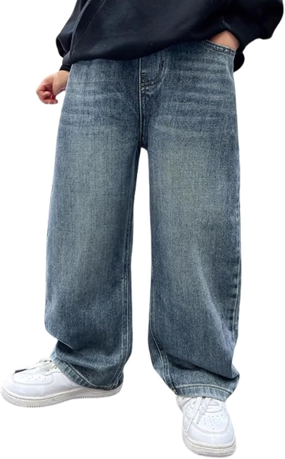 Y2K Baggy Jeans voor jongens met wijde pijpen, rechte snit, joggingbroek met elastische tailleband, losse pasvorm, cargobroek (5-16 jaar)