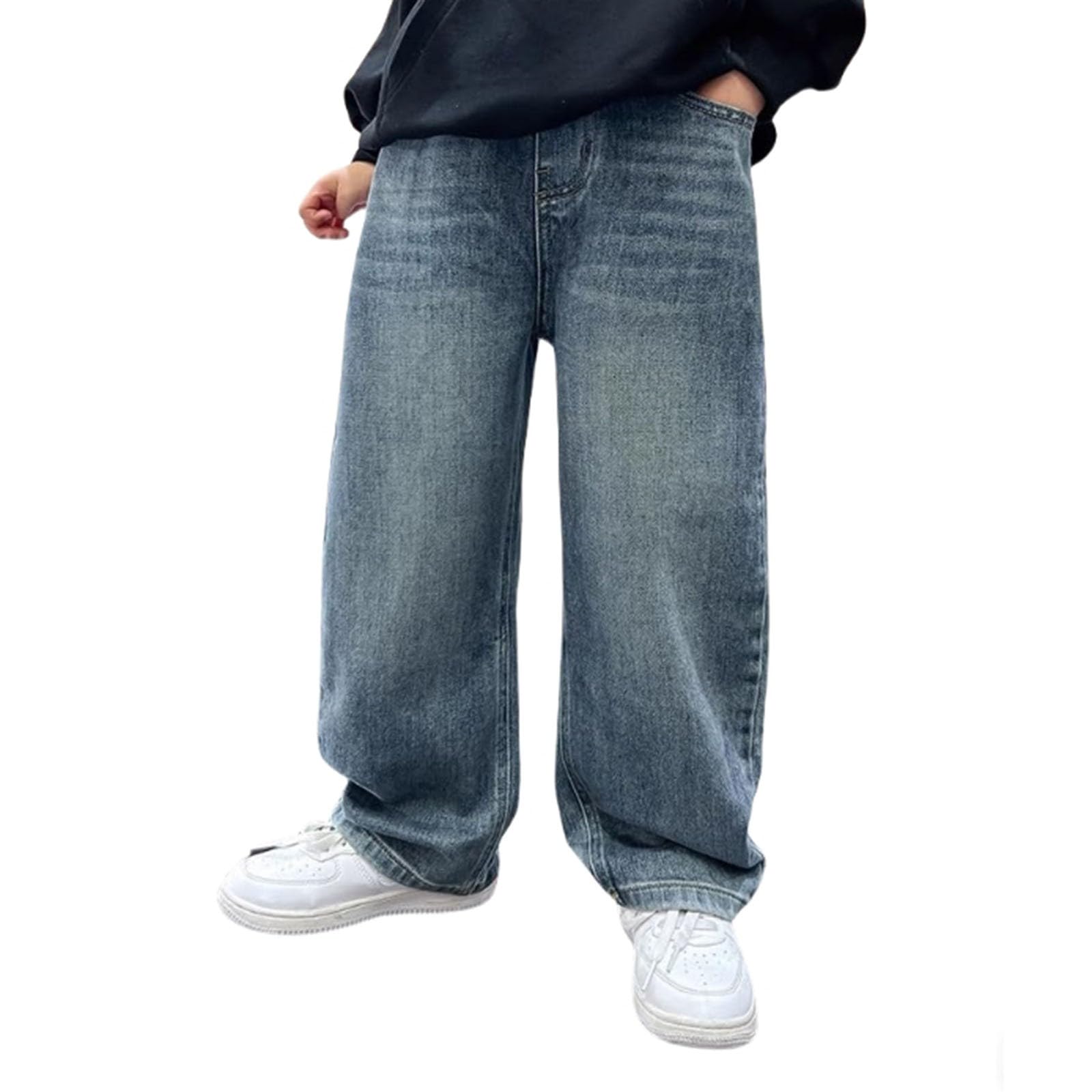 Y2K Baggy Jeans voor jongens met wijde pijpen, rechte snit, joggingbroek met elastische tailleband, losse pasvorm, cargobroek (5-16 jaar)