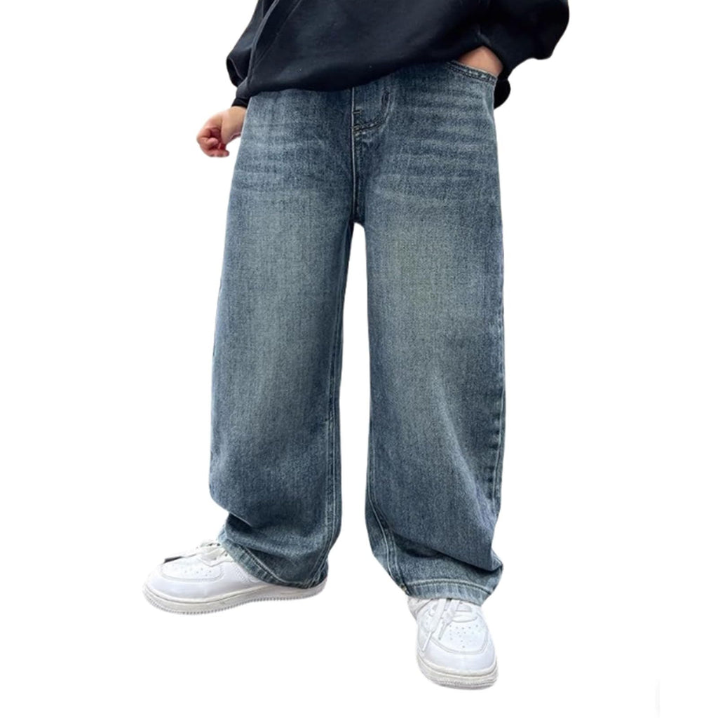 Y2K Baggy Jeans voor jongens met wijde pijpen, rechte snit, joggingbroek met elastische tailleband, losse pasvorm, cargobroek (5-16 jaar)