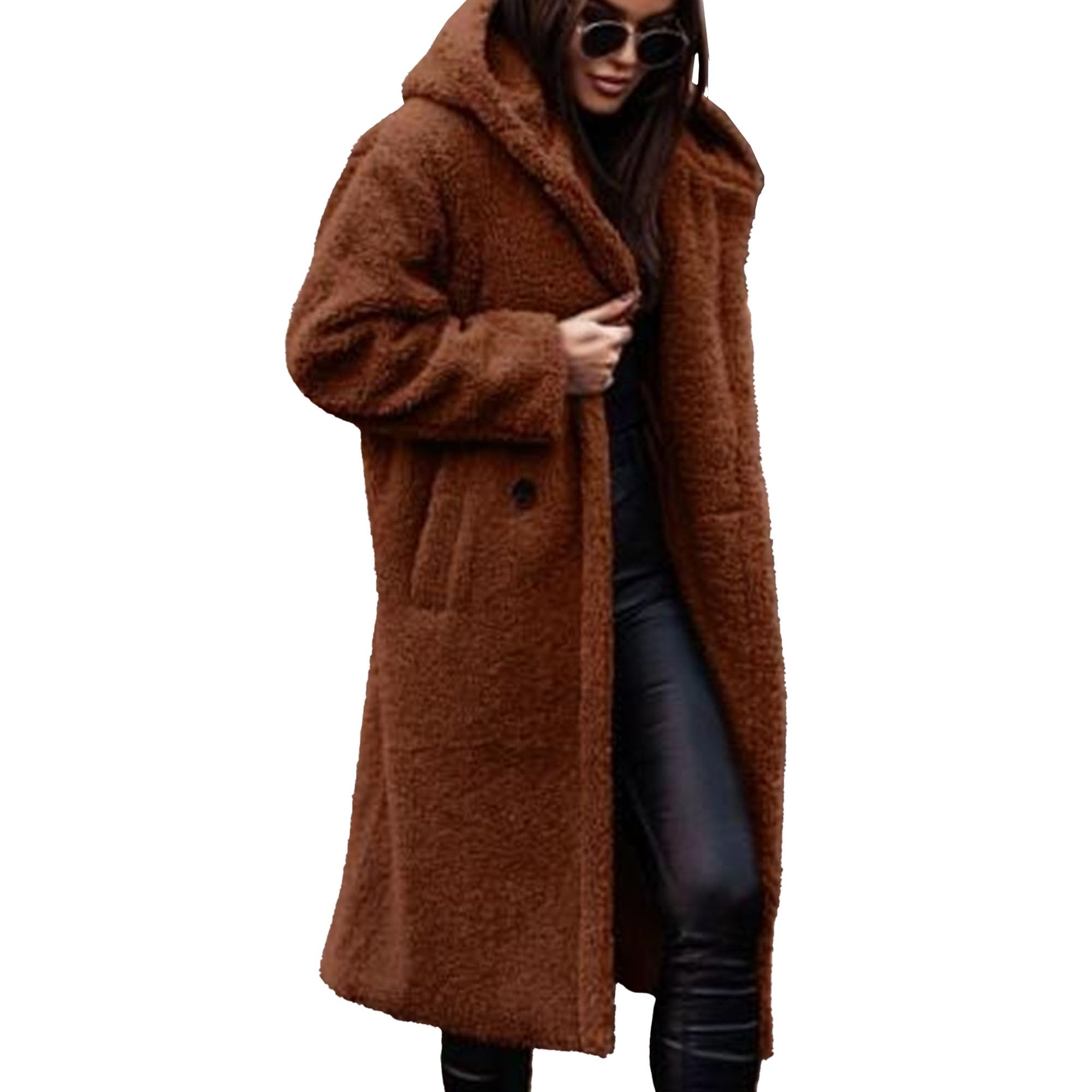 Winterjassen voor dames, lange jassen met capuchon van imitatiebont, warme en modieuze jassen met capuchon