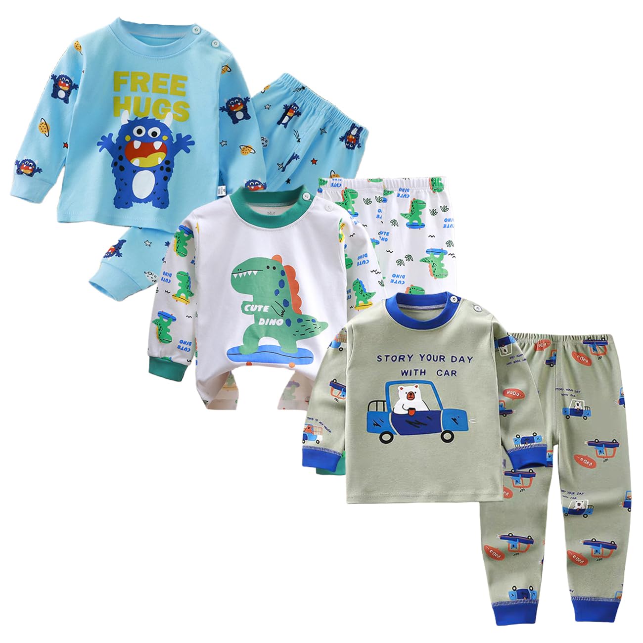 XM-Amigo Jumpsuits 3set/pack cartoon print baby jongens katoen pyjama baby katoen pyjama vier seizoenen ondergoed sets kinderen