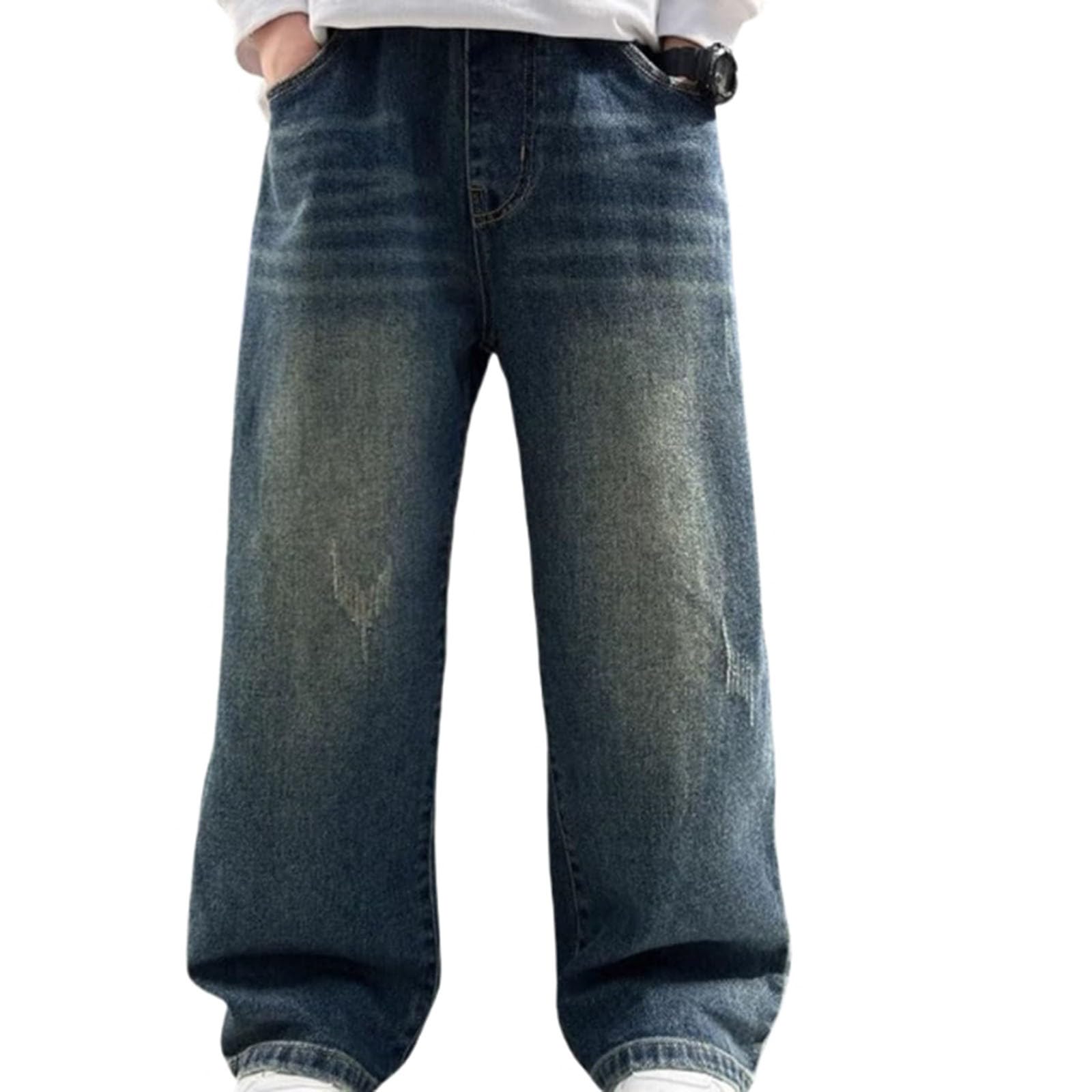 Baggy jeans voor jongens - Brede rechte pasvorm - Met verstelbare elastische tailleband - Vintage - Casual - Cargobroek - Streetwear broek voor jongens en peuters