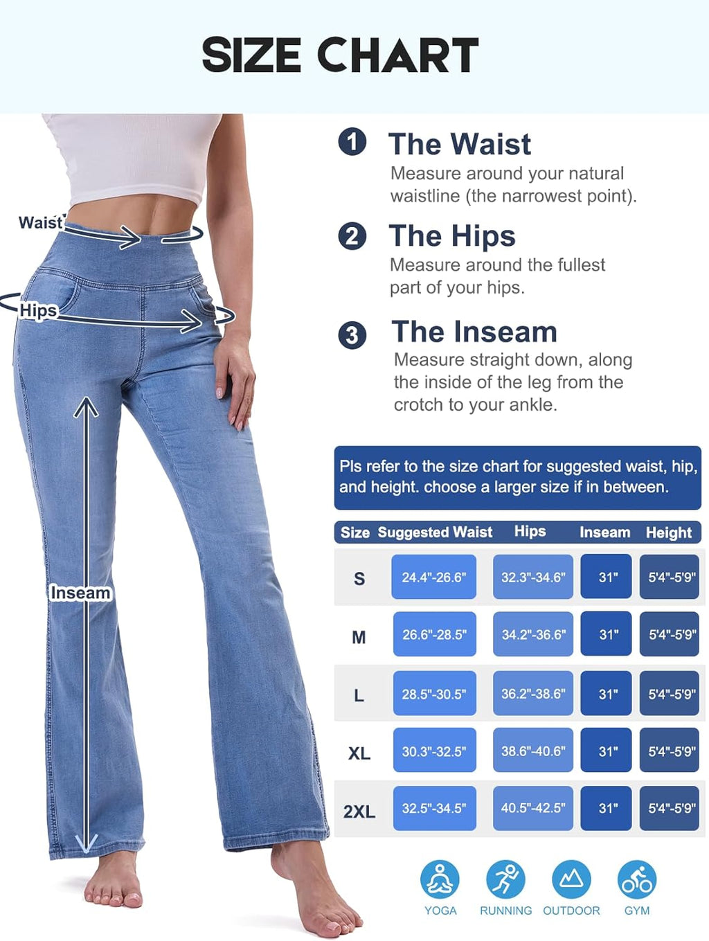 Chasehot Dames Jeans Elastische Taille Jeggings Hoge Taille Bootcut Met Zakken Flared Mode Slim Broek Denim Leggings Uitlopende Brede Pijpen Stretch