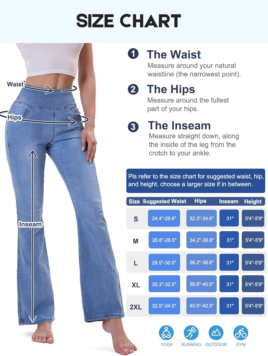 Chasehot Dames Jeans Elastische Taille Jeggings Hoge Taille Bootcut Met Zakken Flared Mode Slim Broek Denim Leggings Uitlopende Brede Pijpen Stretch