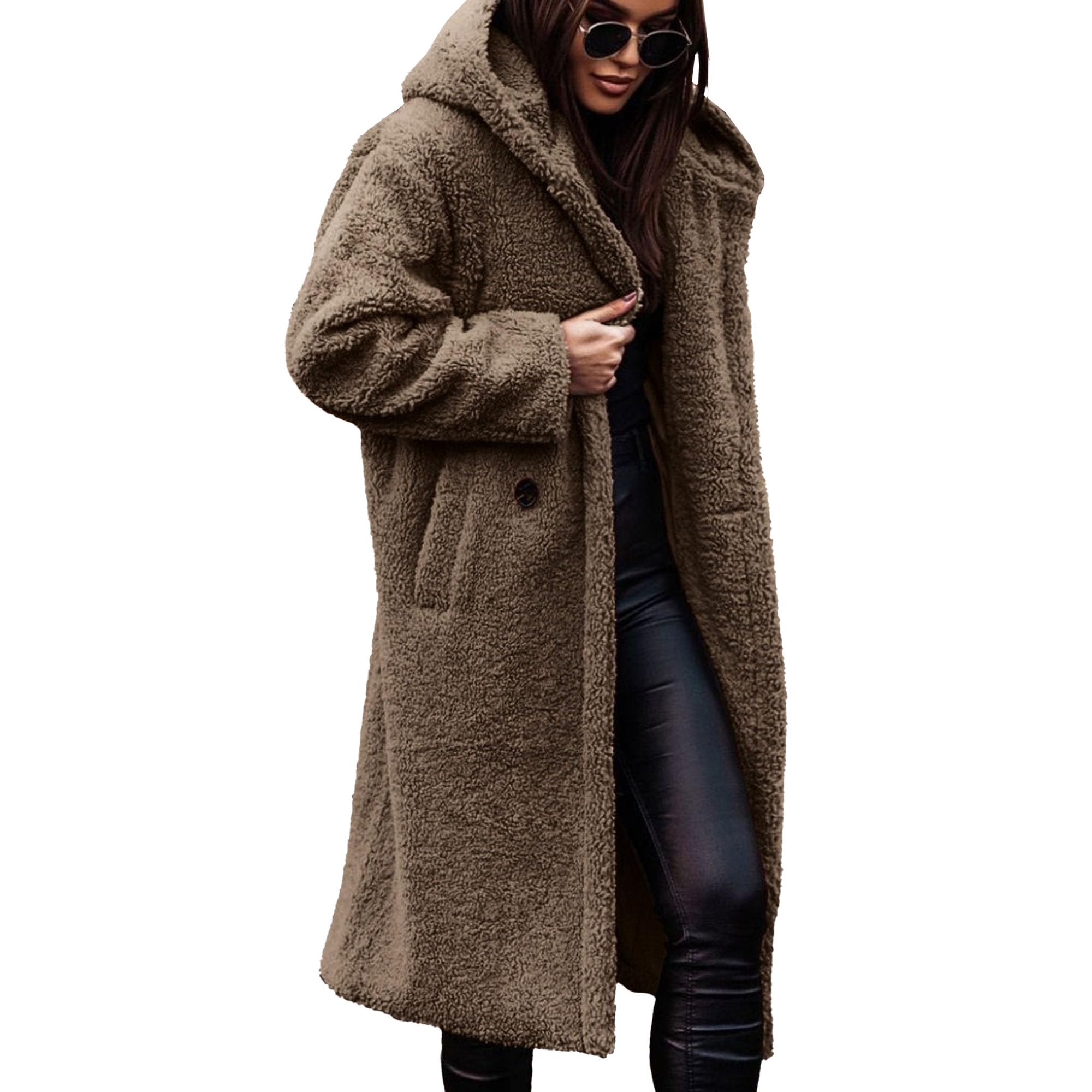 Winterjassen voor dames, lange jassen met capuchon van imitatiebont, warme en modieuze jassen met capuchon