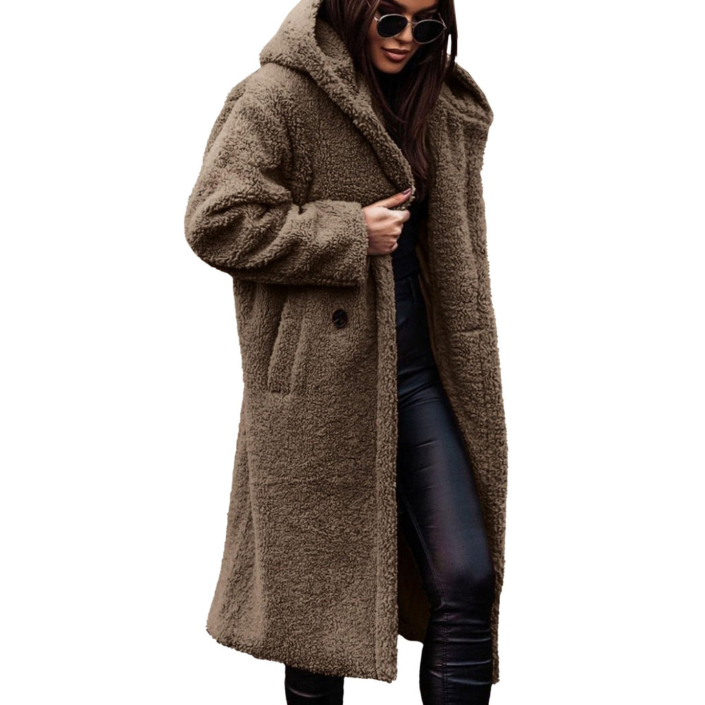 Winterjassen voor dames, lange jassen met capuchon van imitatiebont, warme en modieuze jassen met capuchon