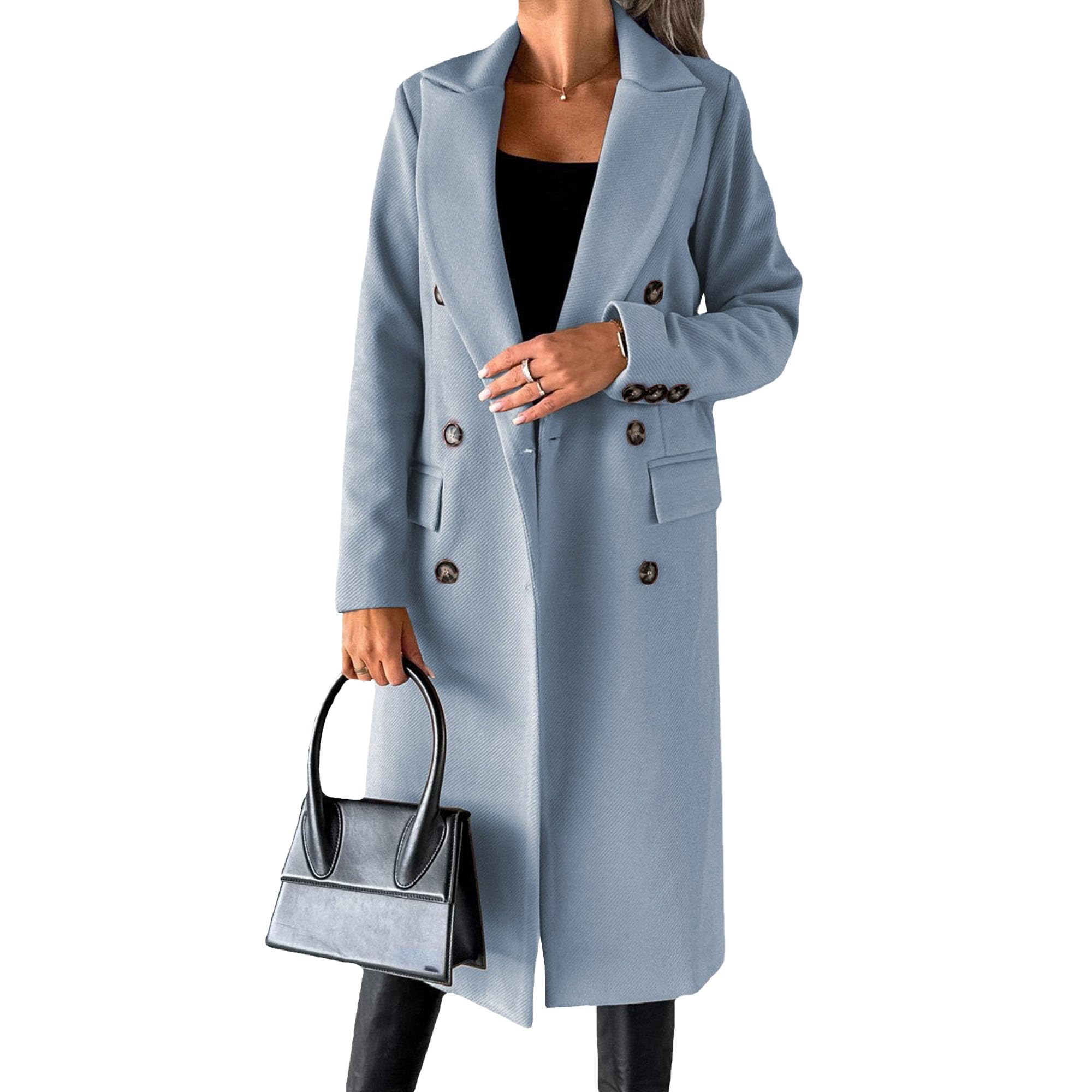 Wolmix jas voor dames, lange gekruiste trenchcoat, casual winterjas met revers en zakken