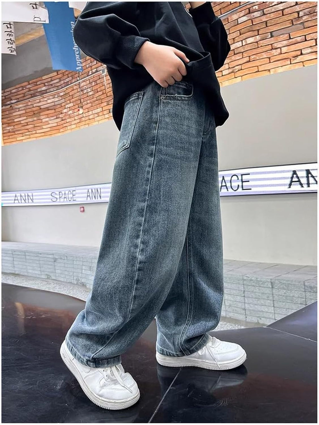 Y2K Baggy Jeans voor jongens met wijde pijpen, rechte snit, joggingbroek met elastische tailleband, losse pasvorm, cargobroek (5-16 jaar)