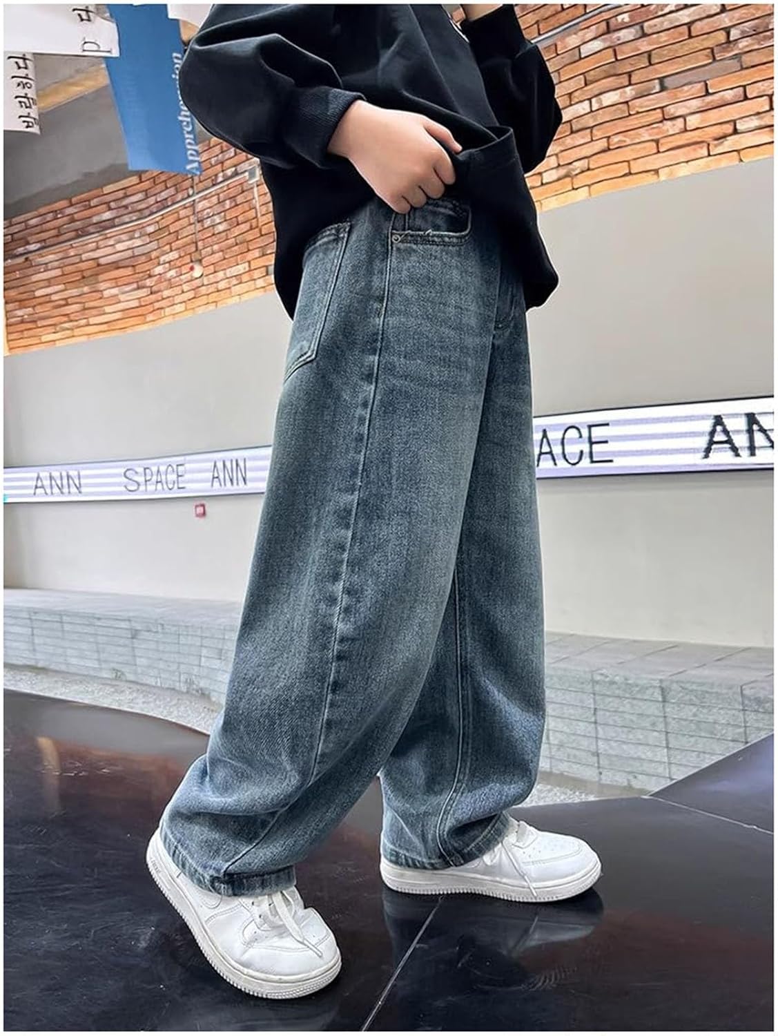 Y2K Baggy Jeans voor jongens met wijde pijpen, rechte snit, joggingbroek met elastische tailleband, losse pasvorm, cargobroek (5-16 jaar)