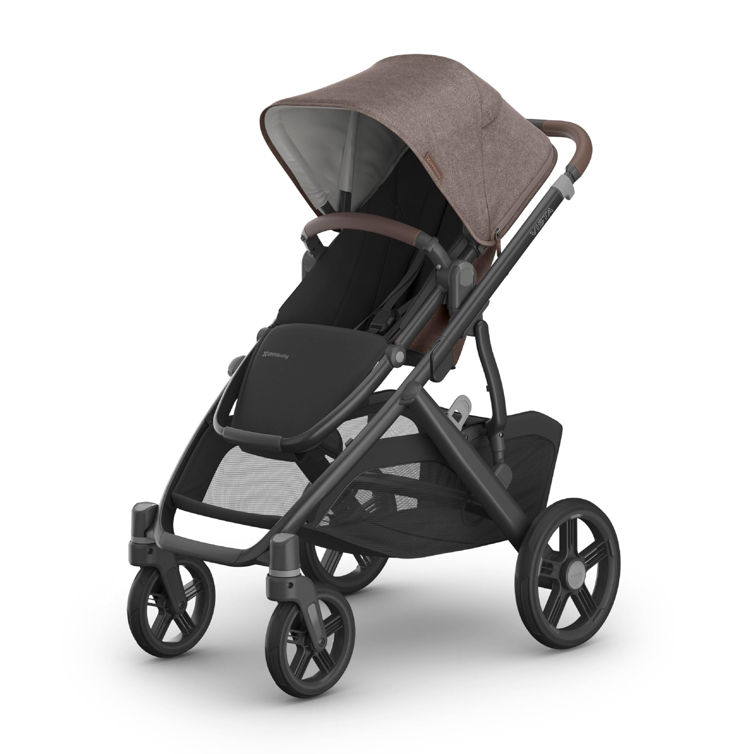 UPPAbaby Vista V3 Stroller - Full-Size Single-to-Double Stroller System - Toddler Seat, Bug Shield, Rain Shield, and Storage Bag Included - Declan (Oat Mélange/Silver Frame/Chestnut Leather)