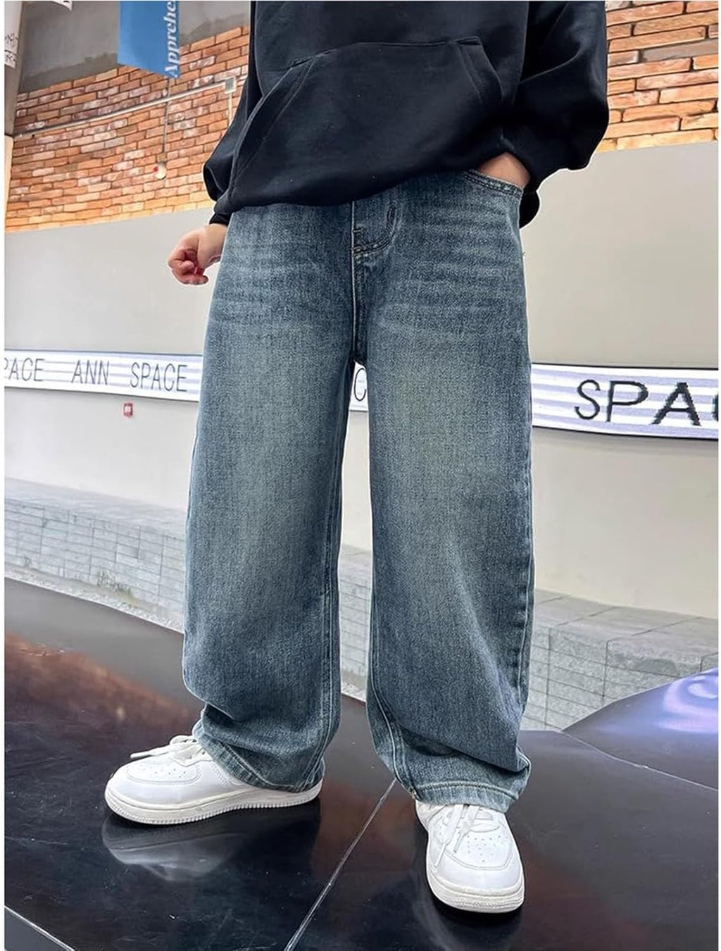 Y2K Baggy Jeans voor jongens met wijde pijpen, rechte snit, joggingbroek met elastische tailleband, losse pasvorm, cargobroek (5-16 jaar)
