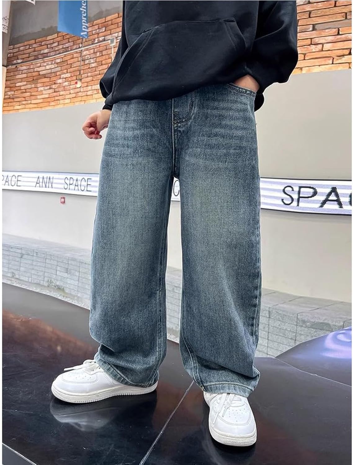 Y2K Baggy Jeans voor jongens met wijde pijpen, rechte snit, joggingbroek met elastische tailleband, losse pasvorm, cargobroek (5-16 jaar)