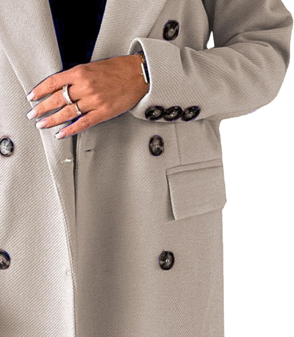 Wolmix jas voor dames, lange gekruiste trenchcoat, casual winterjas met revers en zakken