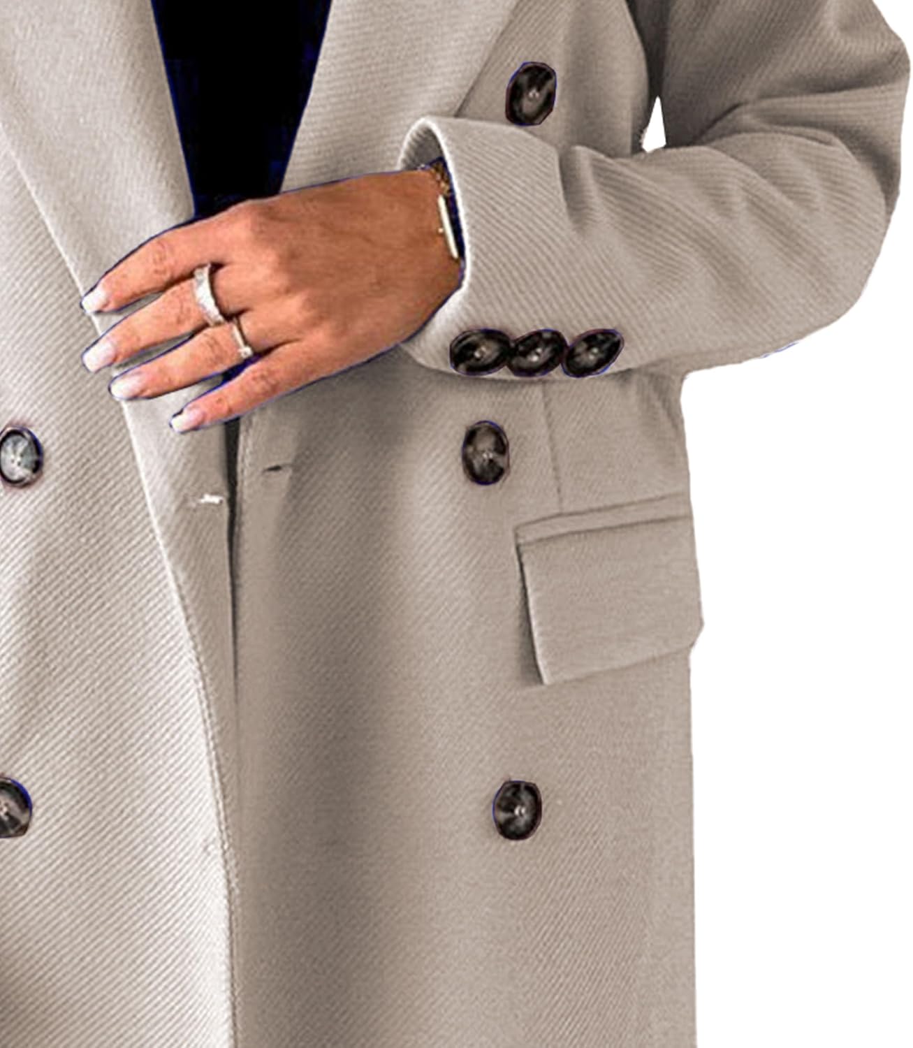Wolmix jas voor dames, lange gekruiste trenchcoat, casual winterjas met revers en zakken