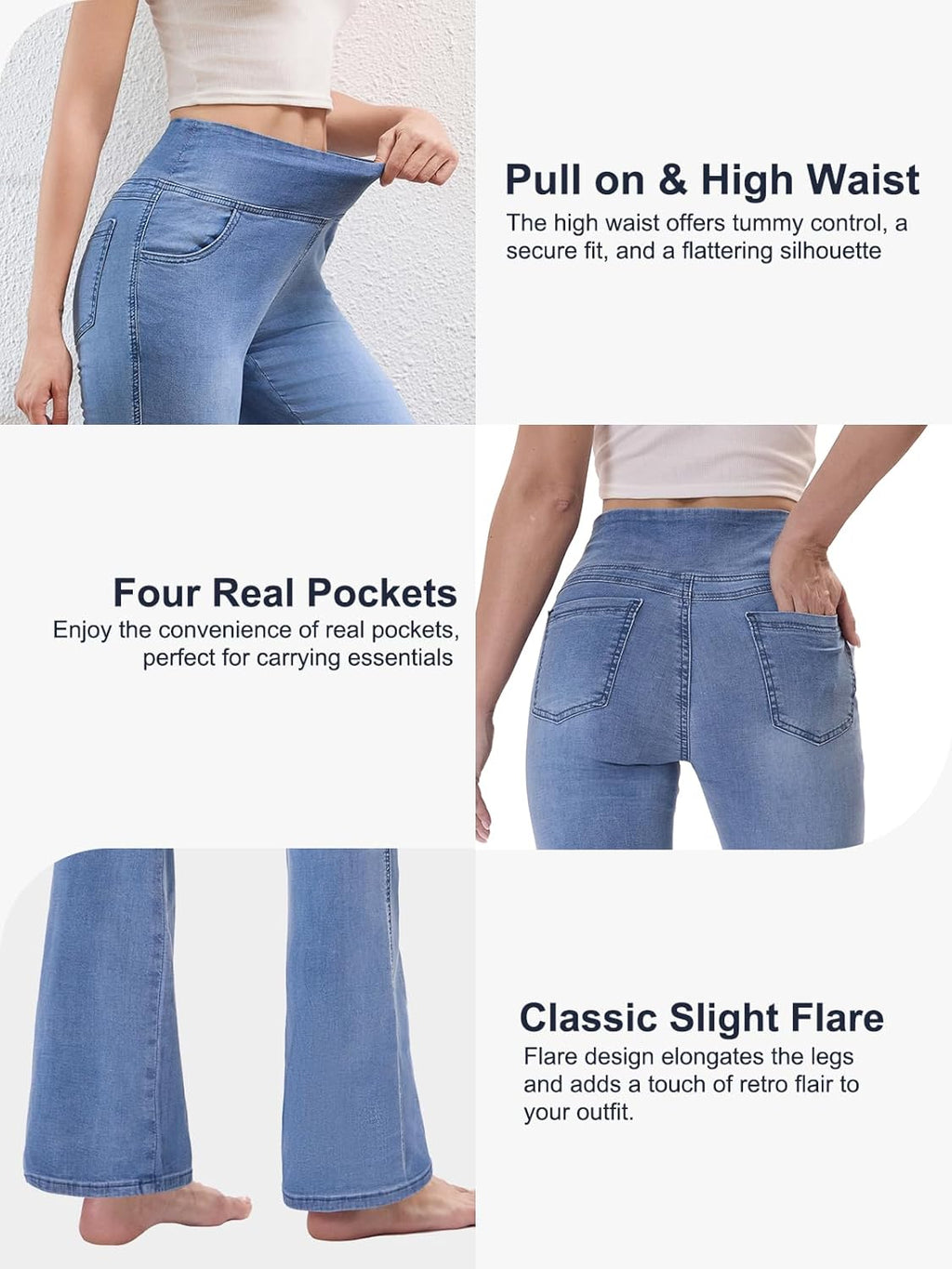 Chasehot Dames Jeans Elastische Taille Jeggings Hoge Taille Bootcut Met Zakken Flared Mode Slim Broek Denim Leggings Uitlopende Brede Pijpen Stretch