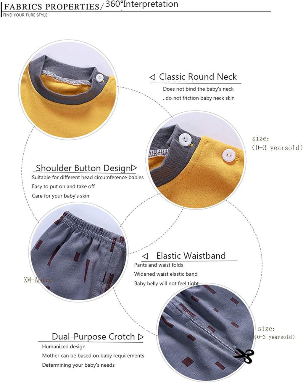 XM-Amigo Jumpsuits 3set/pack cartoon print baby jongens katoen pyjama baby katoen pyjama vier seizoenen ondergoed sets kinderen