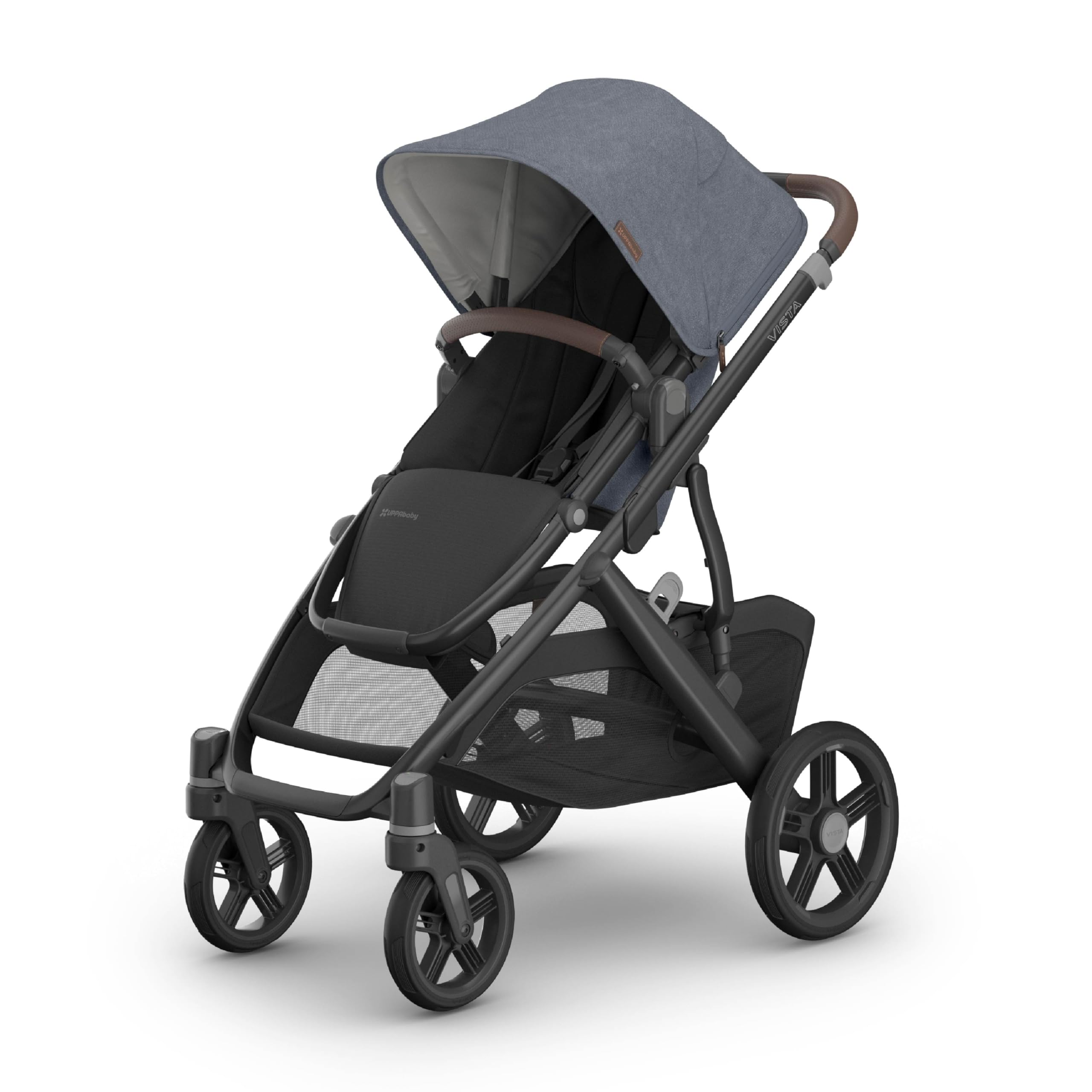 UPPAbaby Vista V3 Stroller - Full-Size Single-to-Double Stroller System - Toddler Seat, Bug Shield, Rain Shield, and Storage Bag Included - Declan (Oat Mélange/Silver Frame/Chestnut Leather)