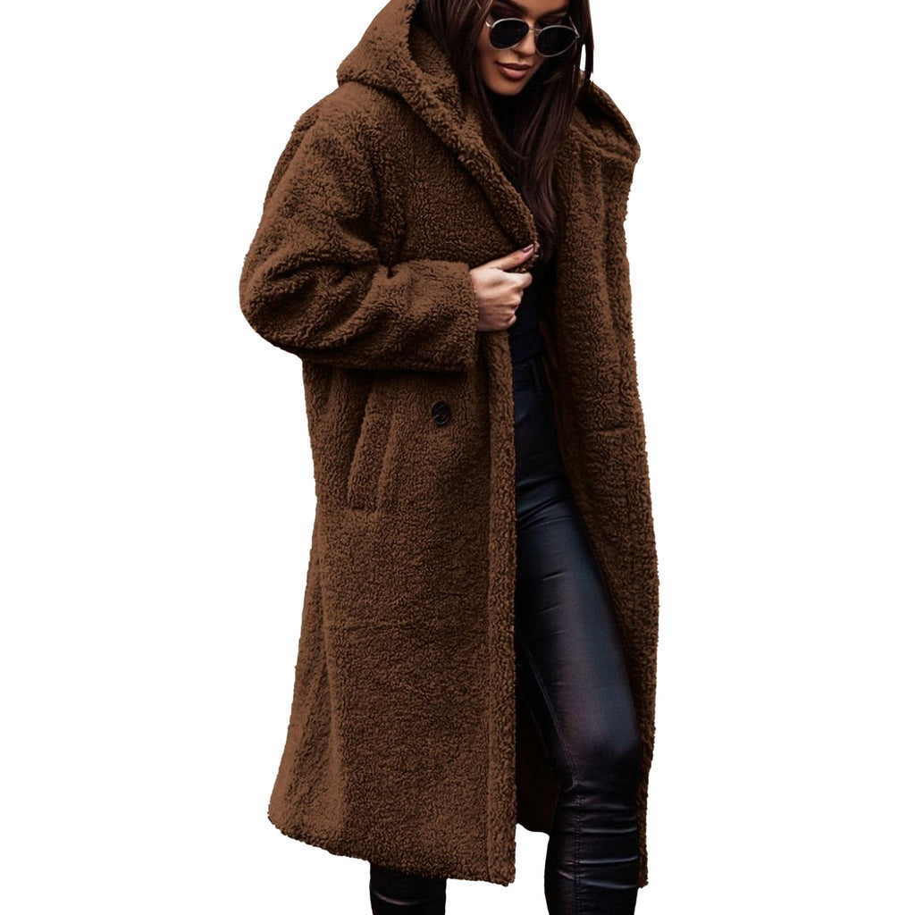 Winterjassen voor dames, lange jassen met capuchon van imitatiebont, warme en modieuze jassen met capuchon