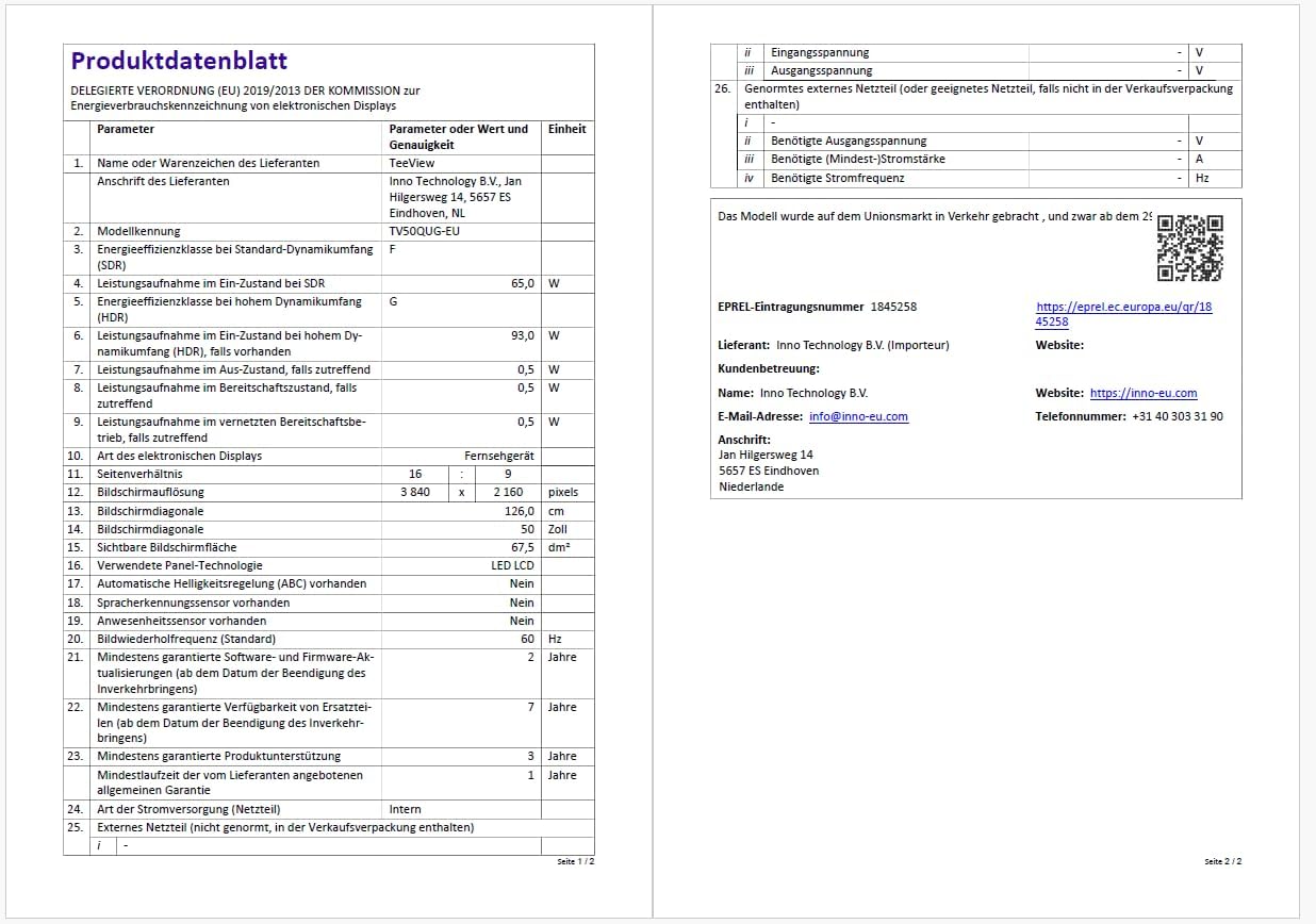 TEEVIEW TV50QUG-EU Google Smart 4K UHD 50 inch WLAN TV, Bluetooth, 3 x HDMI, Triple Tuner, spraakbediening, geïntegreerde streaming-apps