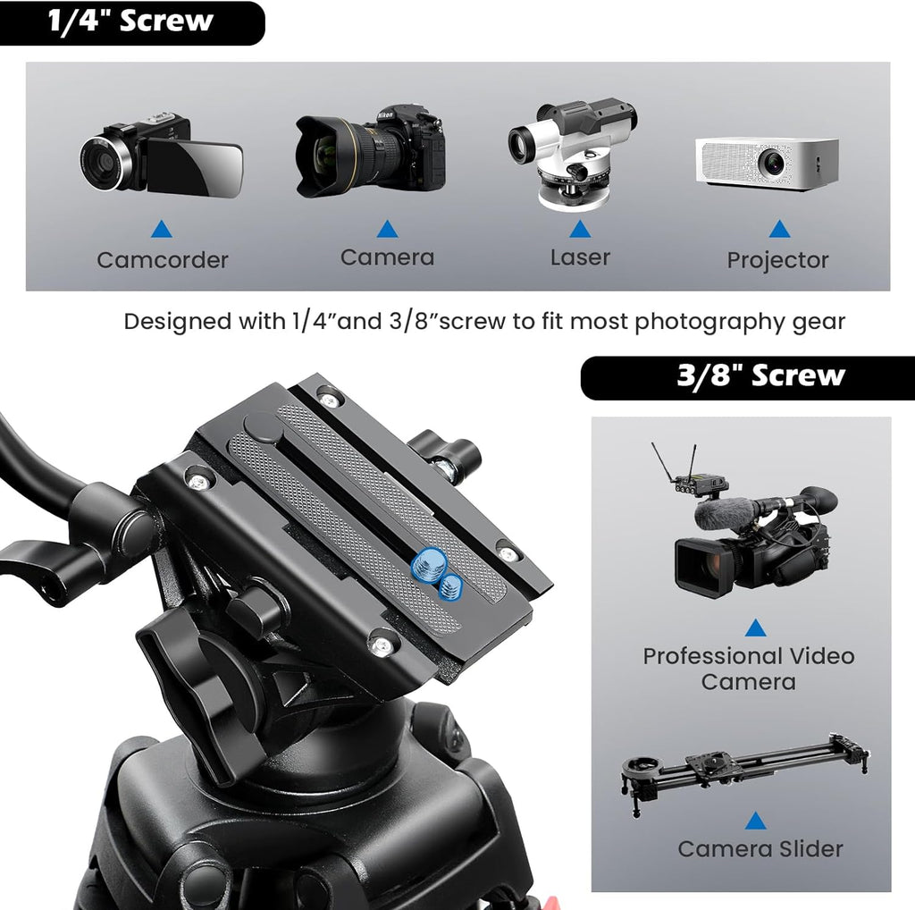 82" /210cm Video Tripod Heavy Duty Tripod with 360° Fluid Head,Mactrem Aluminum Tall Tripods Professional Compatible with Canon Nikon Sony DSLR Camera Camcorder Telescope Bnoculars (Load 33Lb)