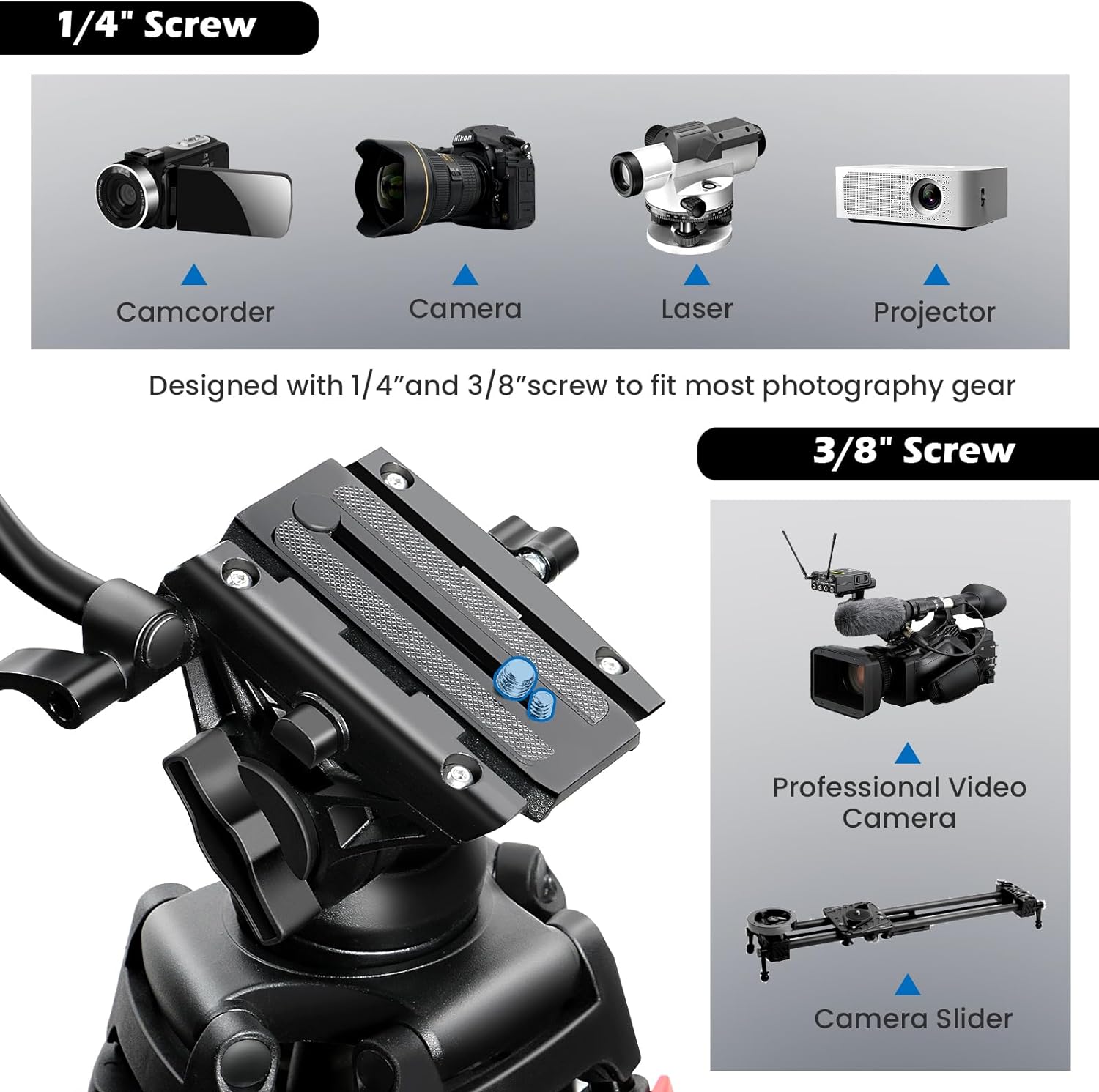 82" /210cm Video Tripod Heavy Duty Tripod with 360° Fluid Head,Mactrem Aluminum Tall Tripods Professional Compatible with Canon Nikon Sony DSLR Camera Camcorder Telescope Bnoculars (Load 33Lb)