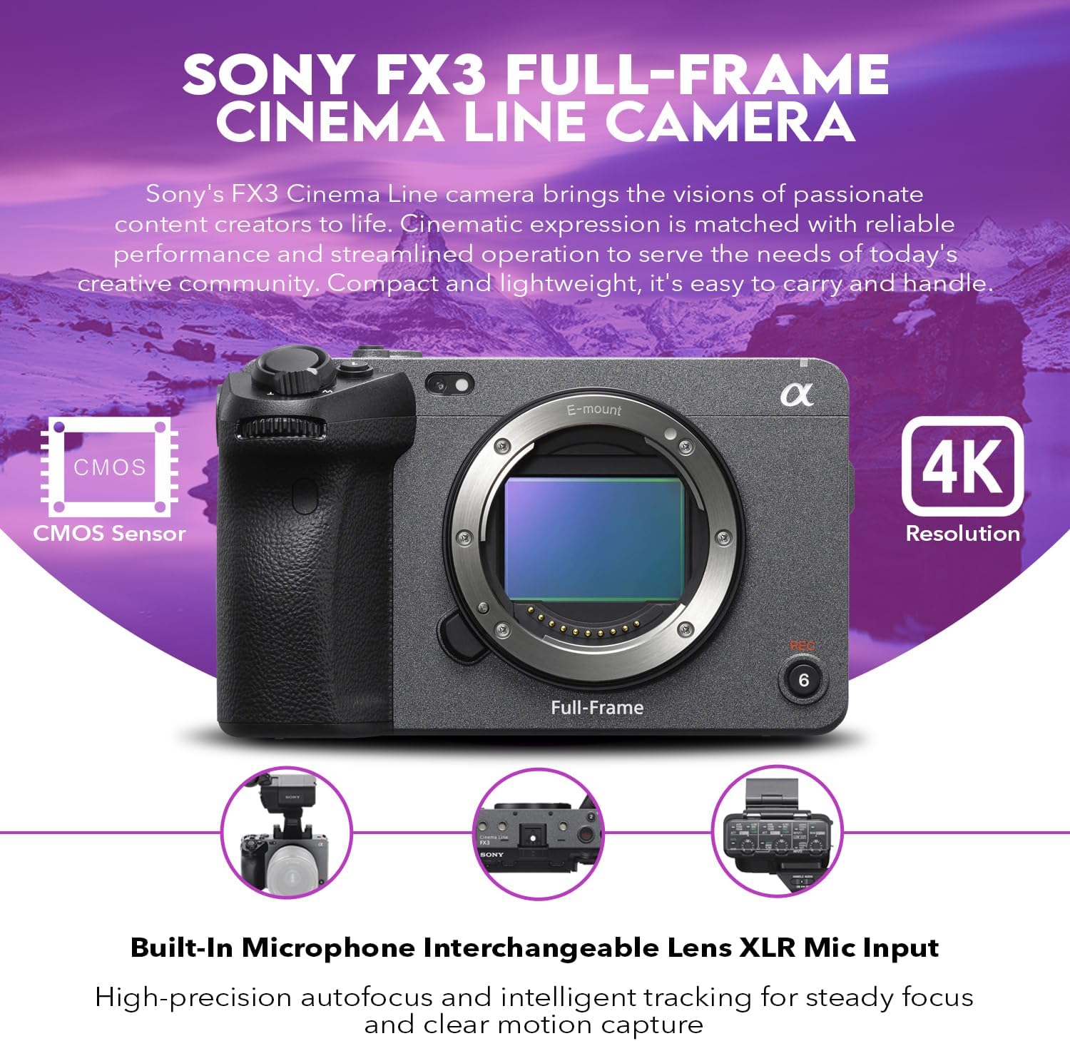 Sony Alpha FX3 Full-Frame Cinema Line Camera Bundle, with 128GB SD Card, Extra Battery with USB-C Charging Port, Care Cleaning Kit for Digital Video Full Frame Camera (4 Items)