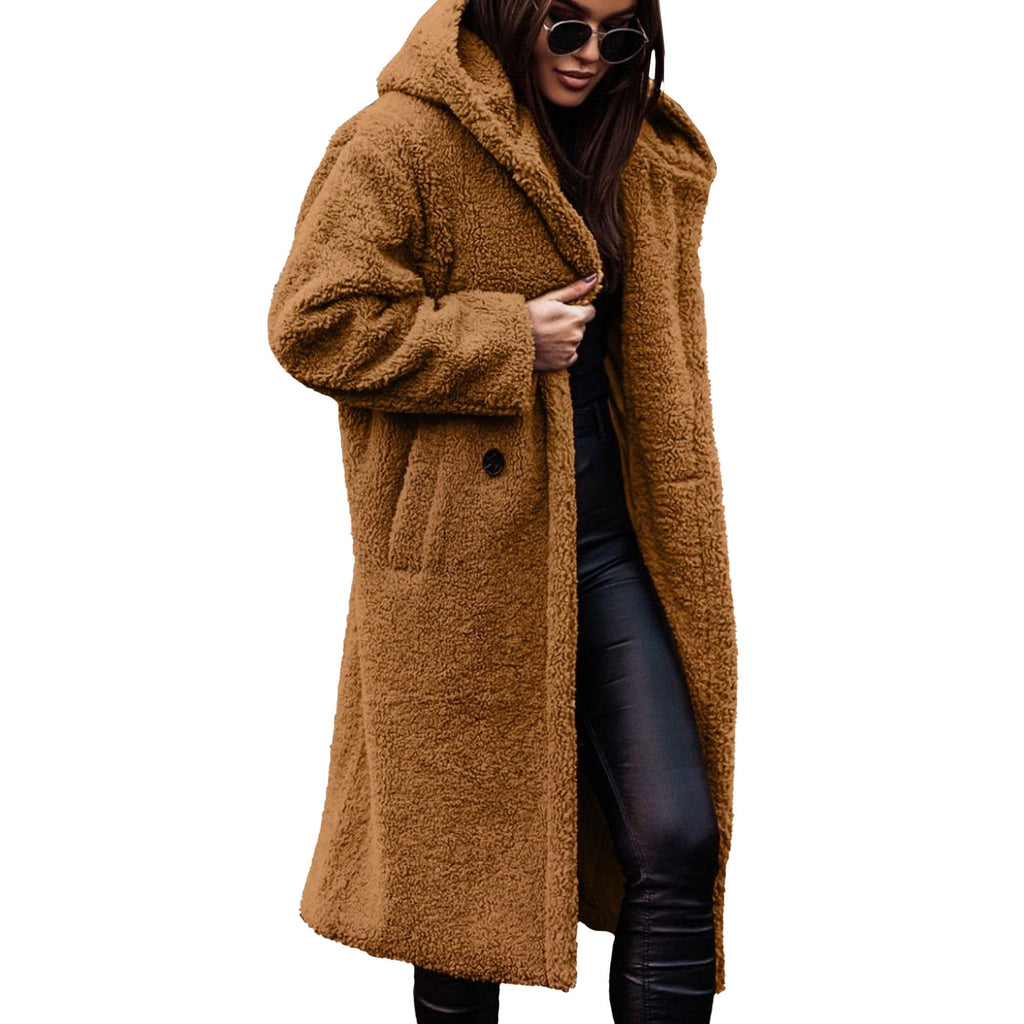 Winterjassen voor dames, lange jassen met capuchon van imitatiebont, warme en modieuze jassen met capuchon