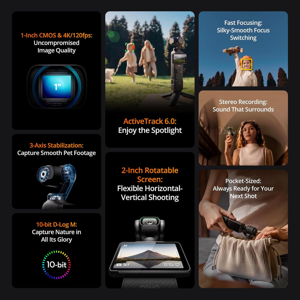 DJI Osmo Pocket 3, Vlogging Cameras with 1'' CMOS & 4K/120fps Vlog Camera, 3-Axis Stabilization, Fast Focusing, Face/Object Tracking, Digital Vlogging Camera for YouTube