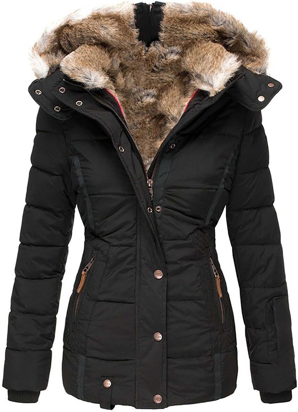 Dunne en warme damesjas met kap, warme en lichte winterjas, dikke donsjas, buitenjas