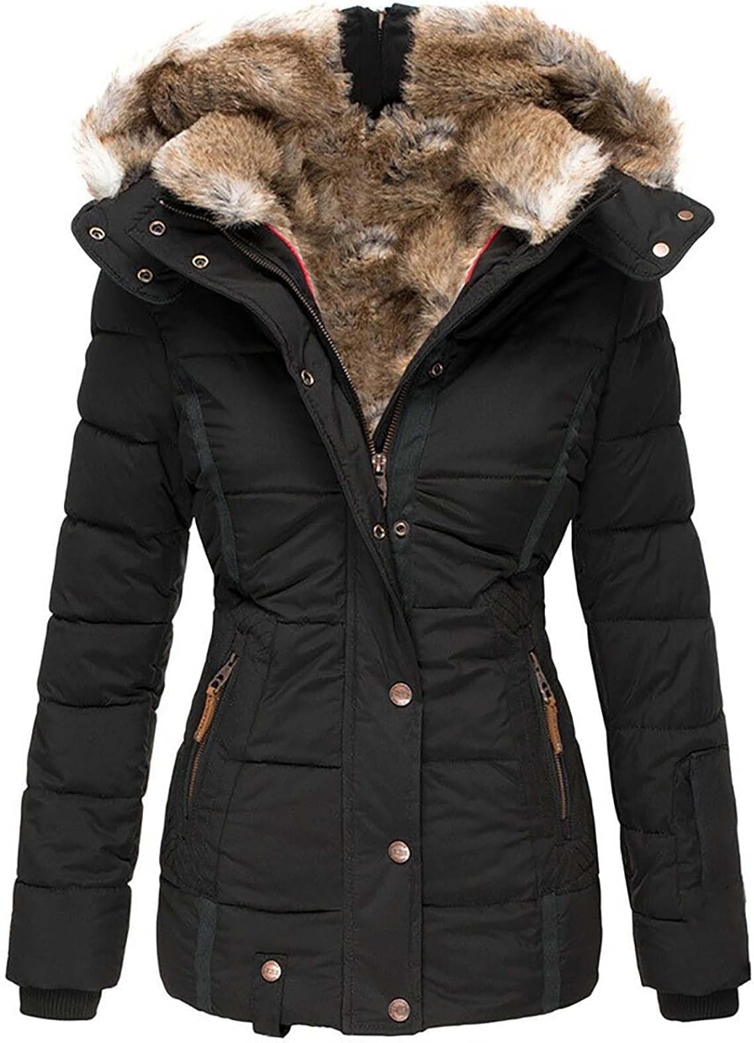 Dunne en warme damesjas met kap, warme en lichte winterjas, dikke donsjas, buitenjas