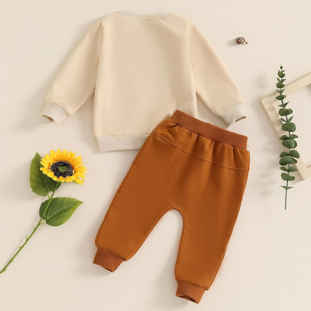 Loalirando 2-delige kledingset voor kinderen, baby, jongens, sweatshirt met lange mouwen + broek, elastische maat (0-3 jaar)
