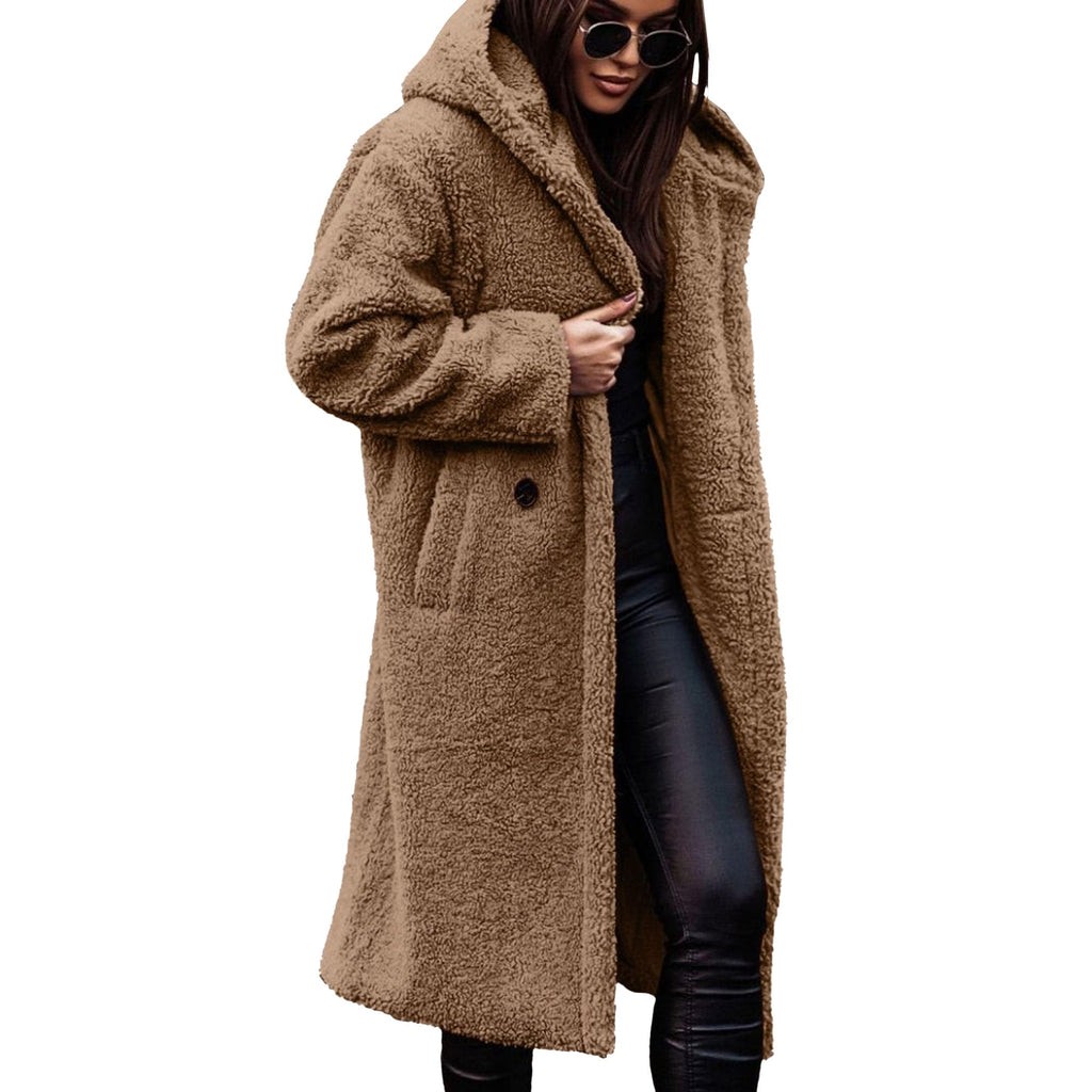 Winterjassen voor dames, lange jassen met capuchon van imitatiebont, warme en modieuze jassen met capuchon