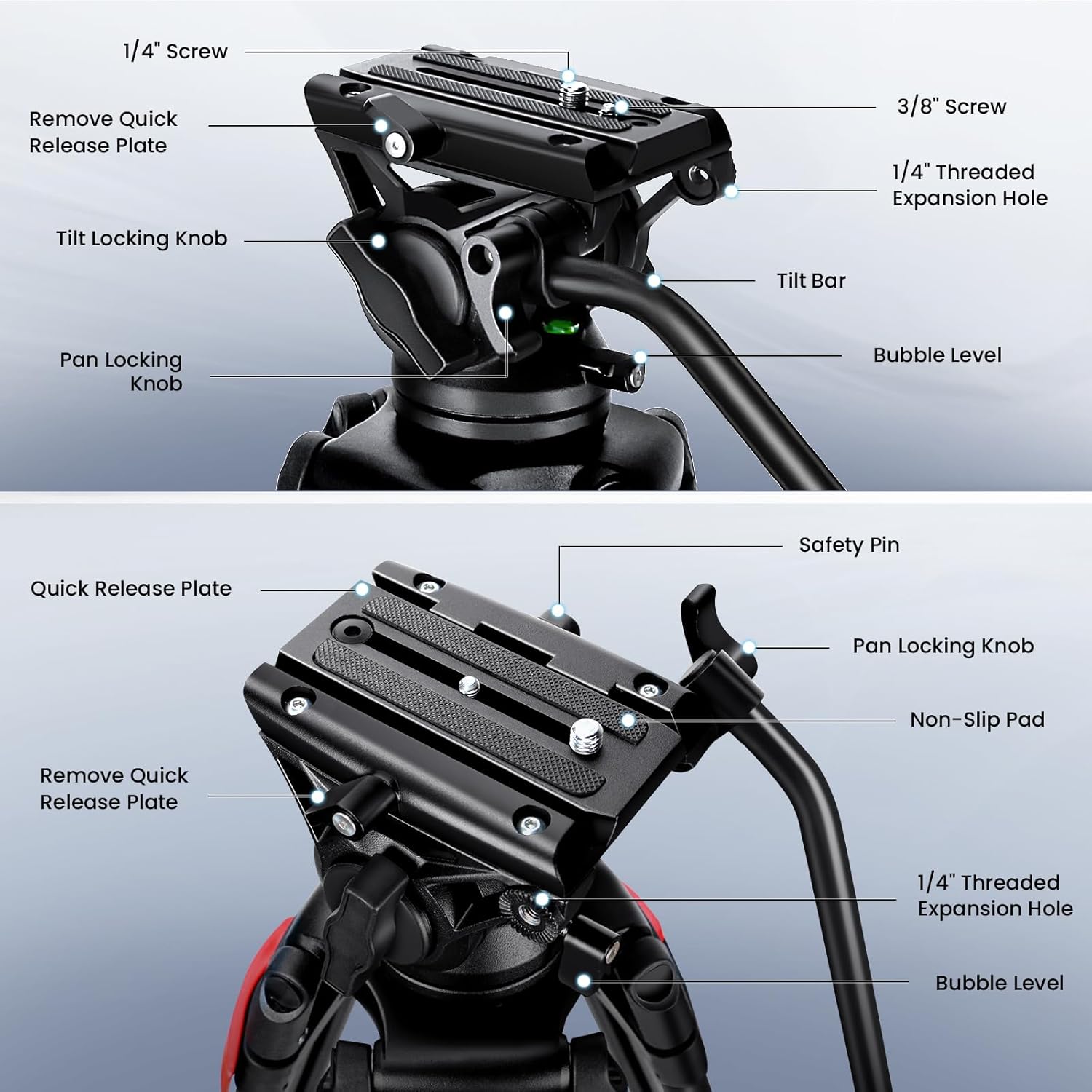 82" /210cm Video Tripod Heavy Duty Tripod with 360° Fluid Head,Mactrem Aluminum Tall Tripods Professional Compatible with Canon Nikon Sony DSLR Camera Camcorder Telescope Bnoculars (Load 33Lb)