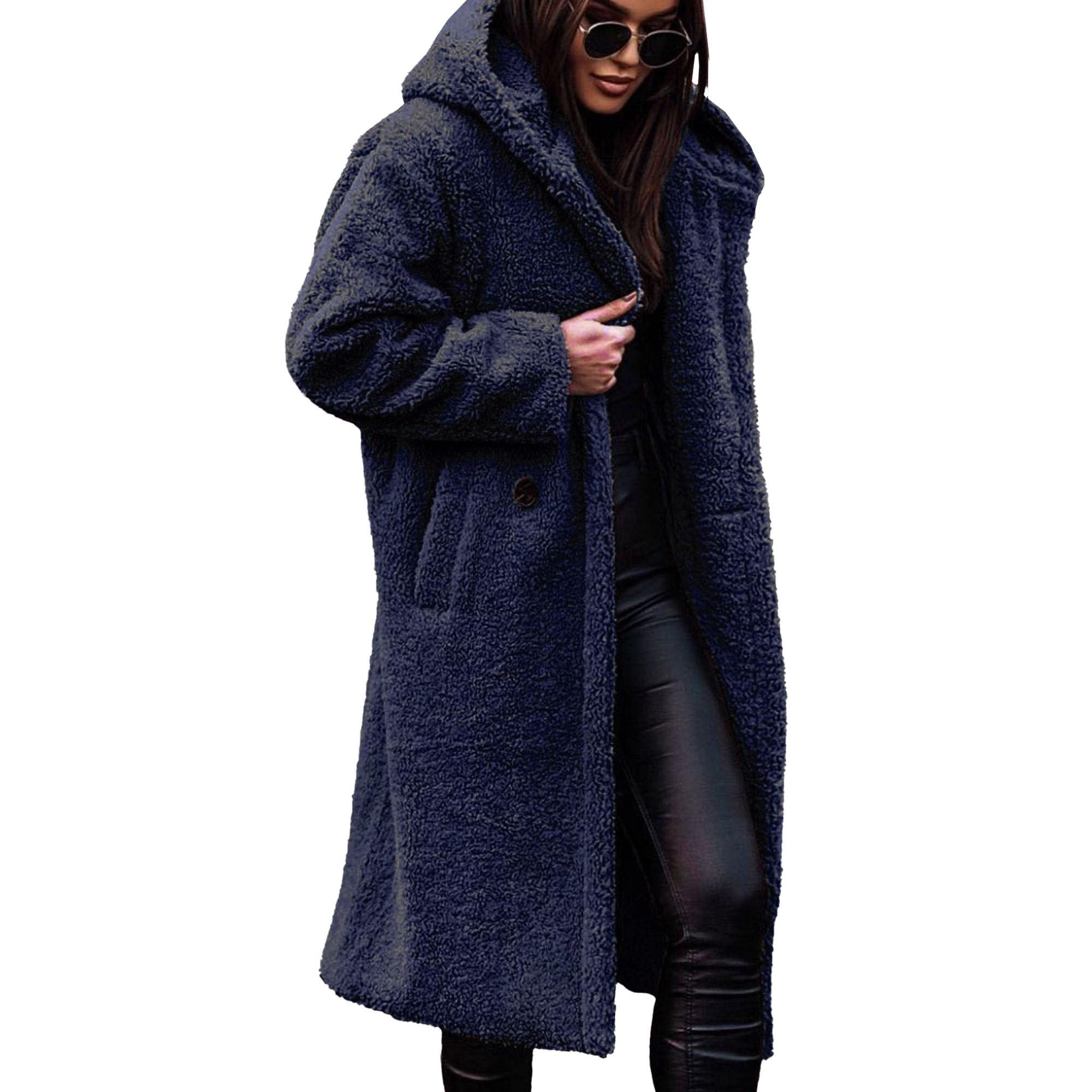 Winterjassen voor dames, lange jassen met capuchon van imitatiebont, warme en modieuze jassen met capuchon