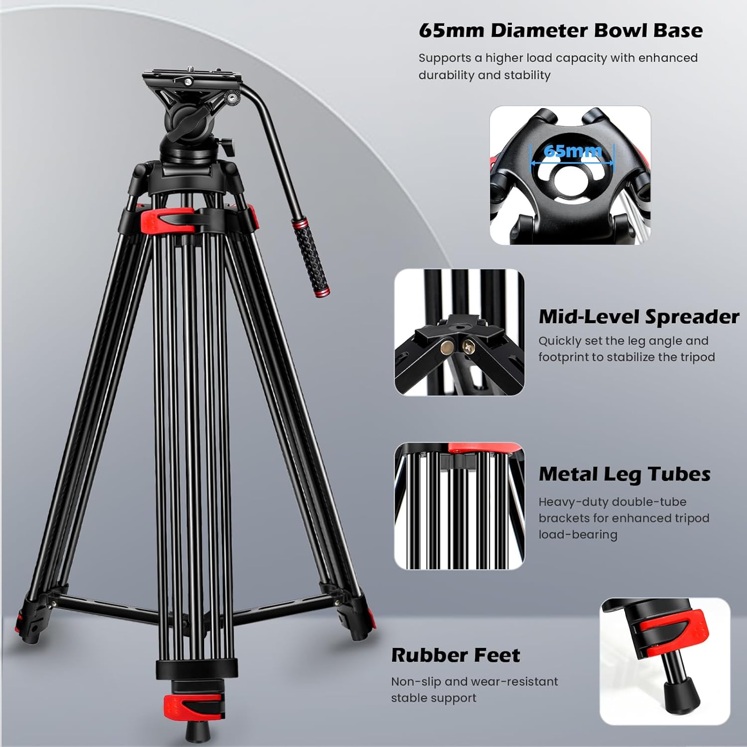 82" /210cm Video Tripod Heavy Duty Tripod with 360° Fluid Head,Mactrem Aluminum Tall Tripods Professional Compatible with Canon Nikon Sony DSLR Camera Camcorder Telescope Bnoculars (Load 33Lb)