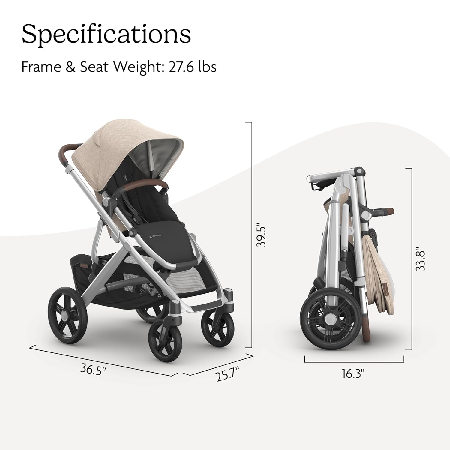 UPPAbaby Vista V3 Stroller - Full-Size Single-to-Double Stroller System - Toddler Seat, Bug Shield, Rain Shield, and Storage Bag Included - Declan (Oat Mélange/Silver Frame/Chestnut Leather)