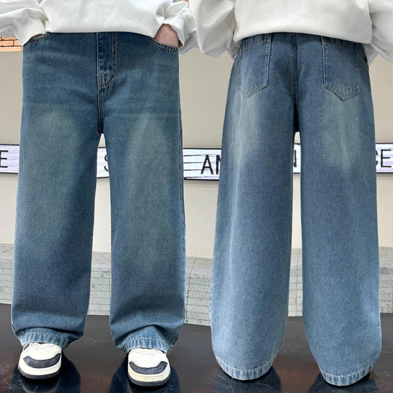 Baggy jeans voor jongens - Brede rechte pasvorm - Met verstelbare elastische tailleband - Vintage - Casual - Cargobroek - Streetwear broek voor jongens en peuters